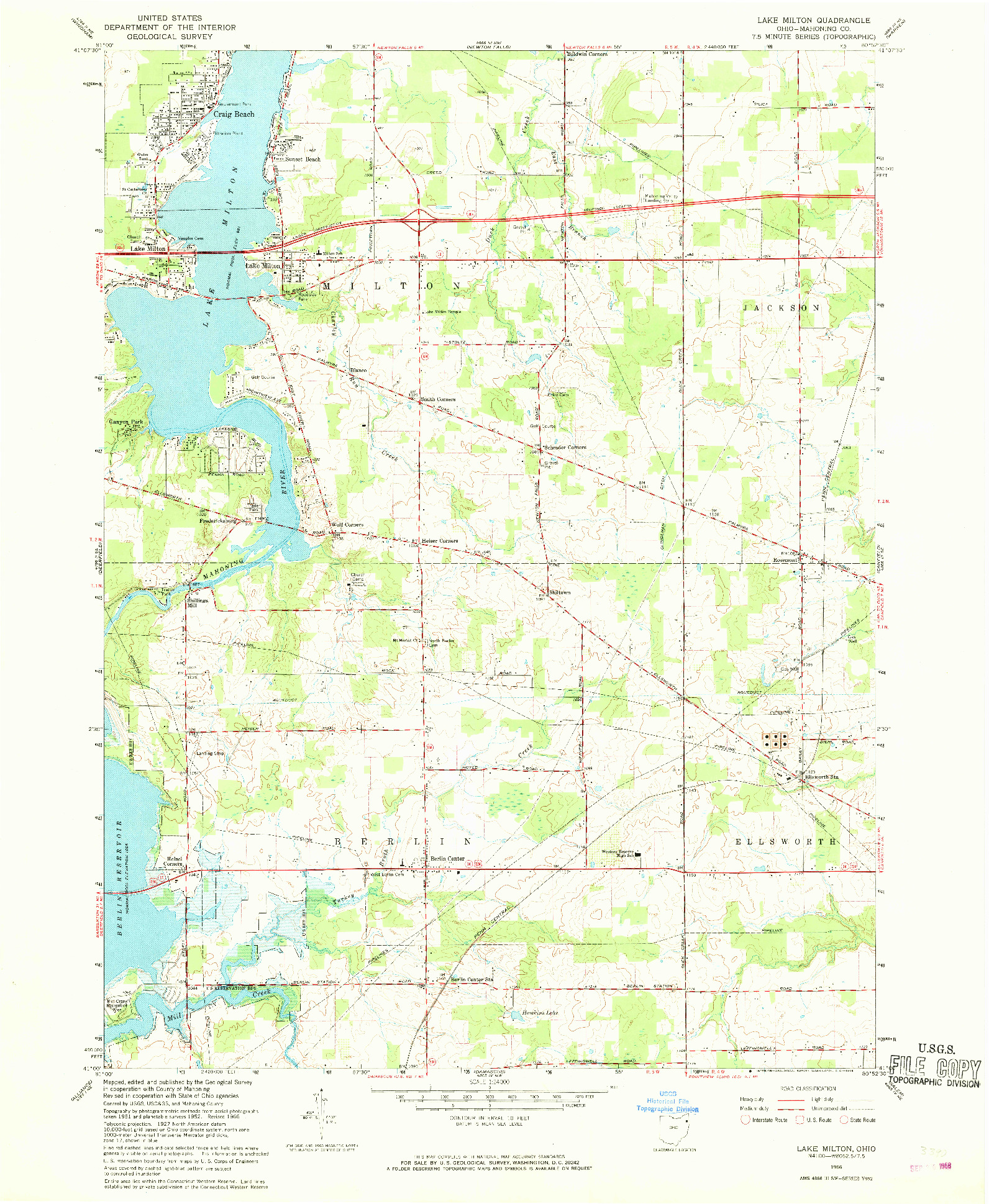 USGS 1:24000-SCALE QUADRANGLE FOR LAKE MILTON, OH 1966