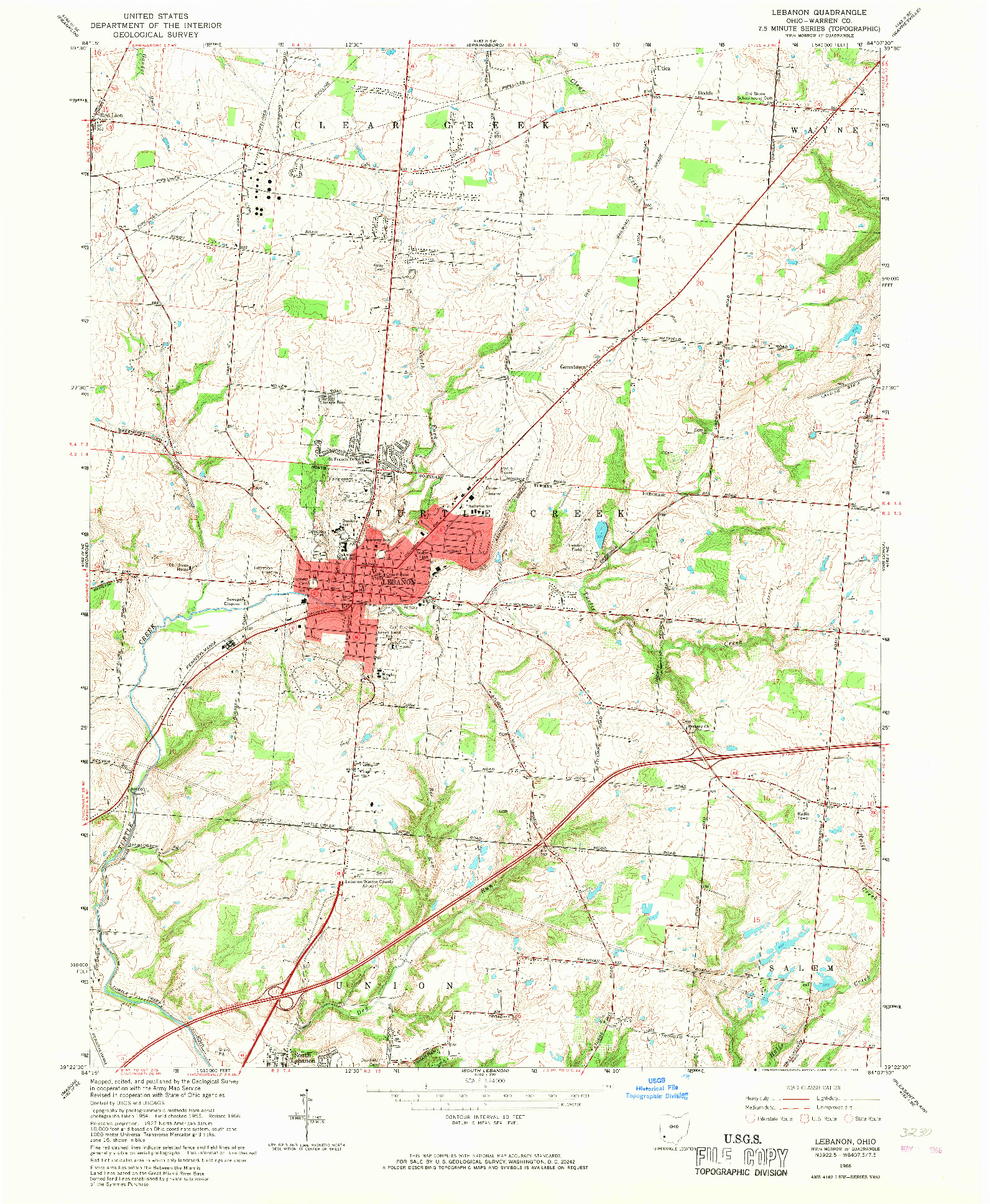 USGS 1:24000-SCALE QUADRANGLE FOR LEBANON, OH 1966