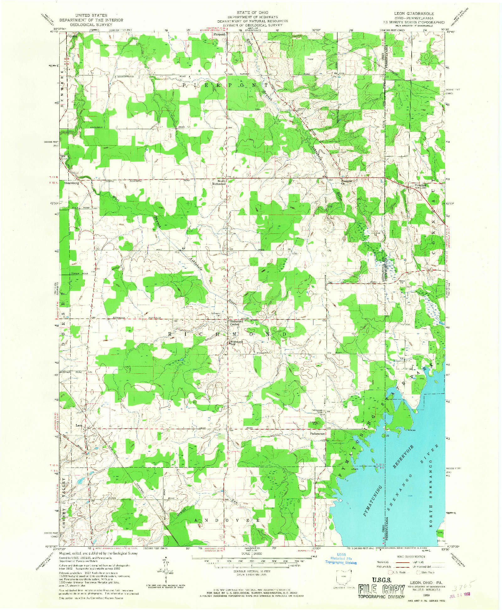 USGS 1:24000-SCALE QUADRANGLE FOR LEON, OH 1959