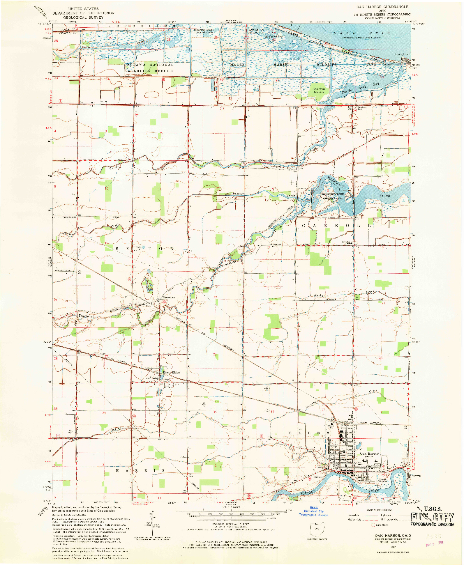 USGS 1:24000-SCALE QUADRANGLE FOR OAK HARBOR, OH 1967