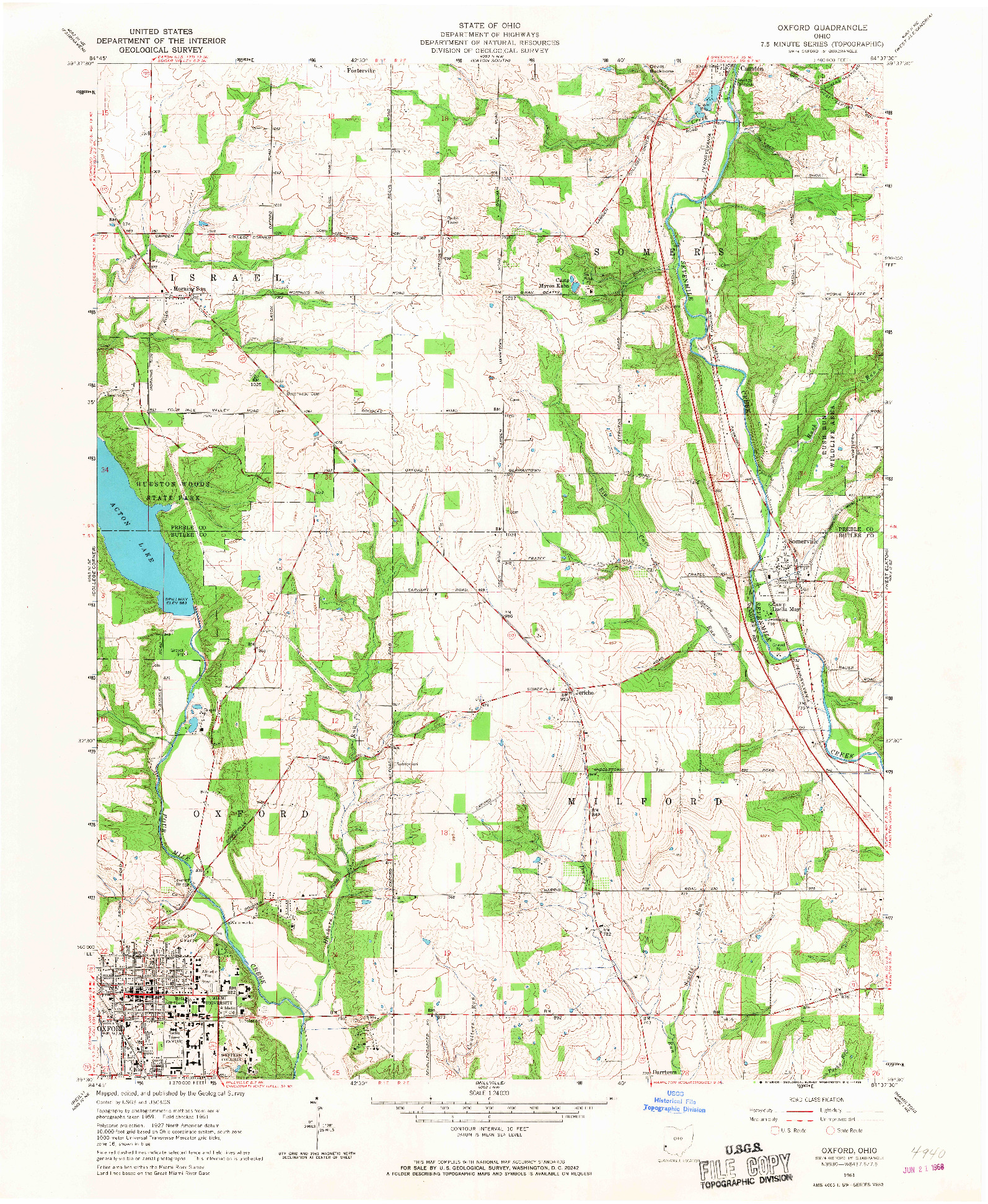 USGS 1:24000-SCALE QUADRANGLE FOR OXFORD, OH 1961