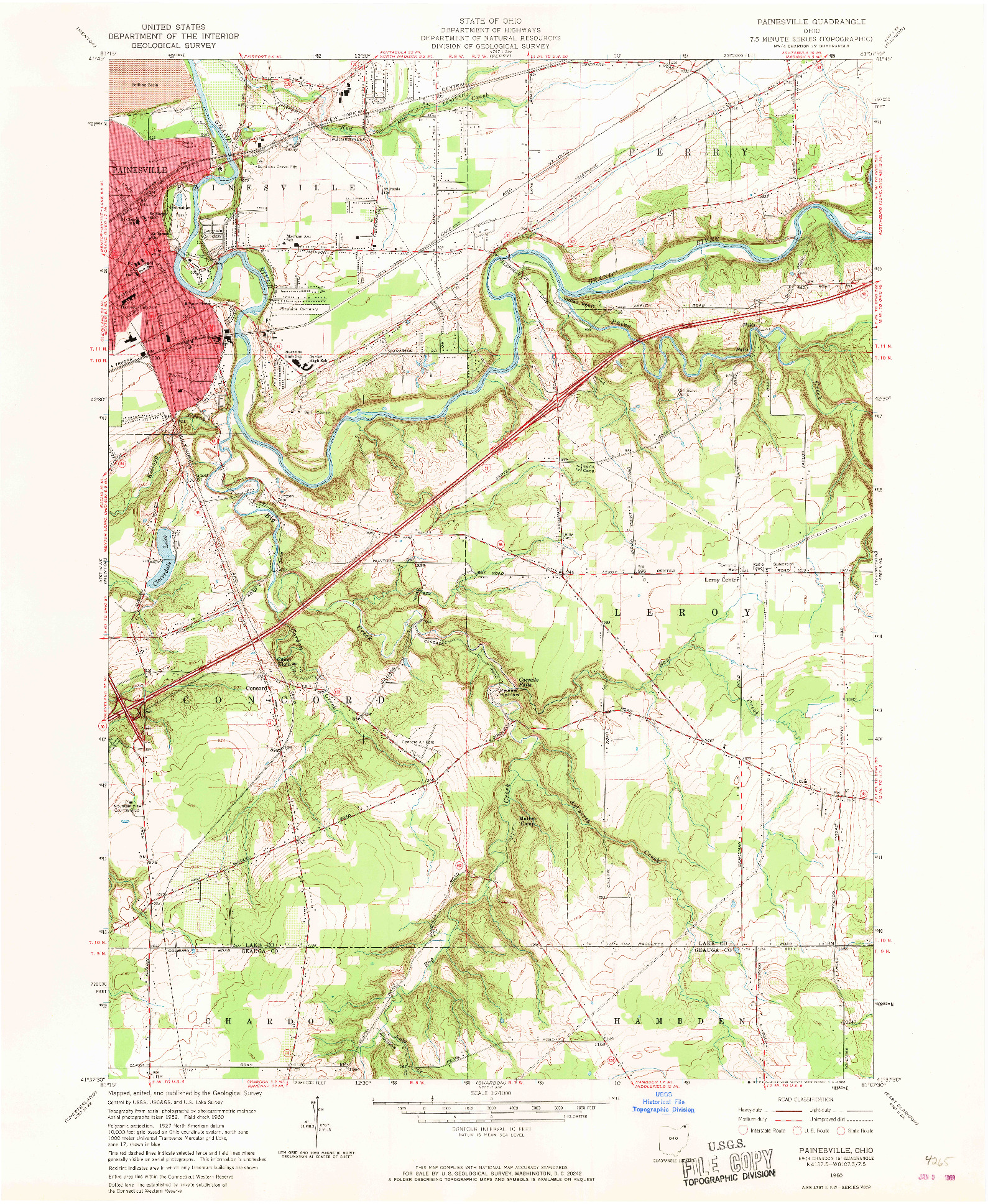 USGS 1:24000-SCALE QUADRANGLE FOR PAINESVILLE, OH 1960