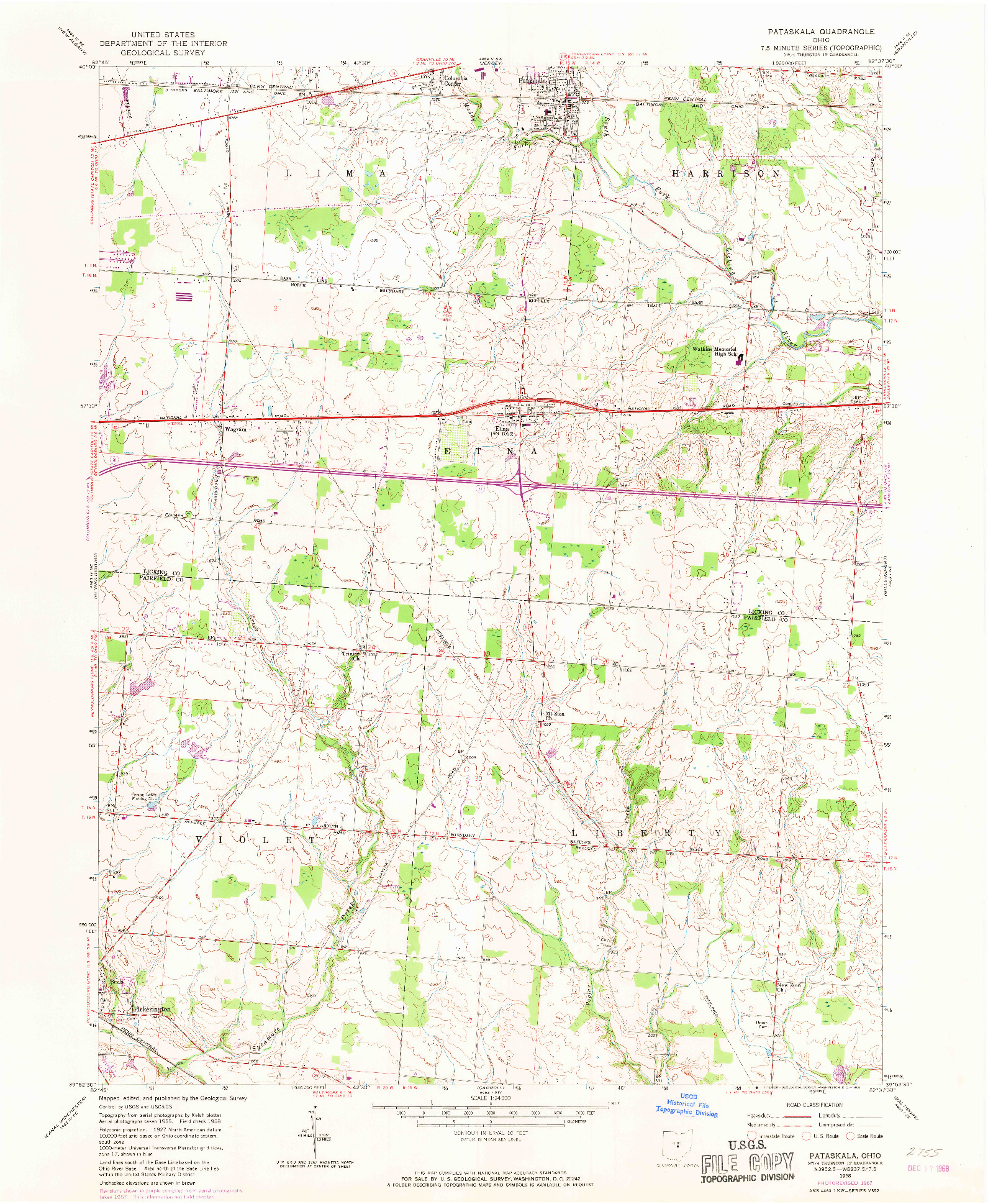 USGS 1:24000-SCALE QUADRANGLE FOR PATASKALA, OH 1958