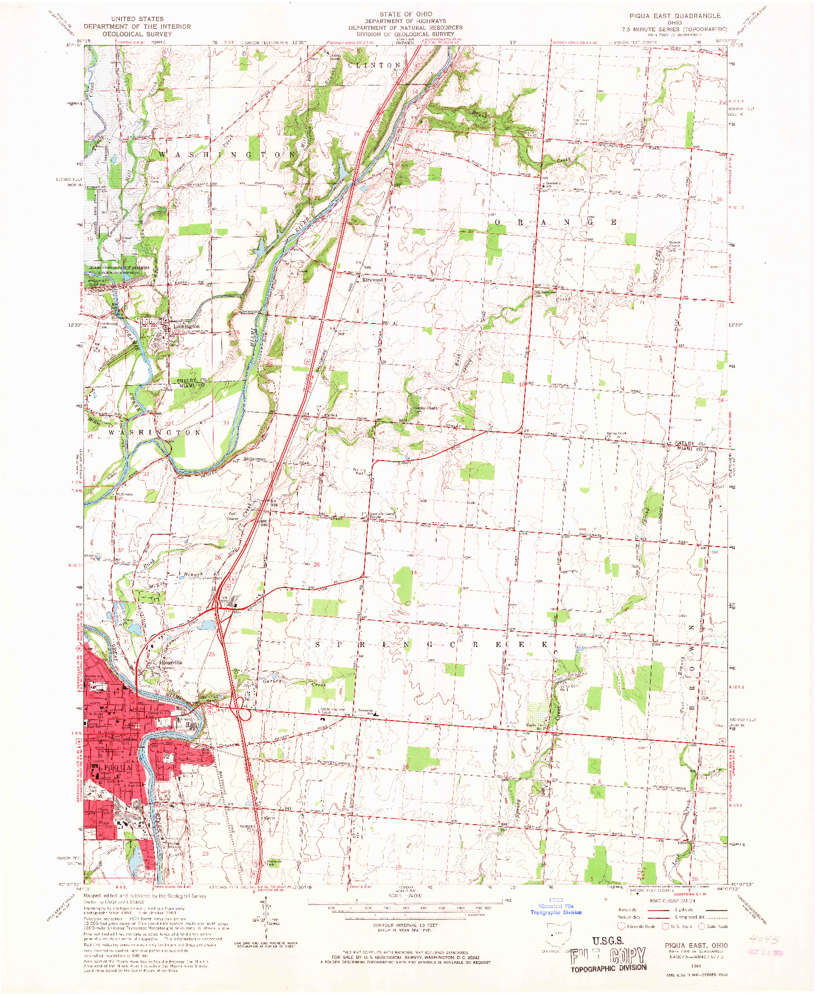 USGS 1:24000-SCALE QUADRANGLE FOR PIQUA EAST, OH 1961
