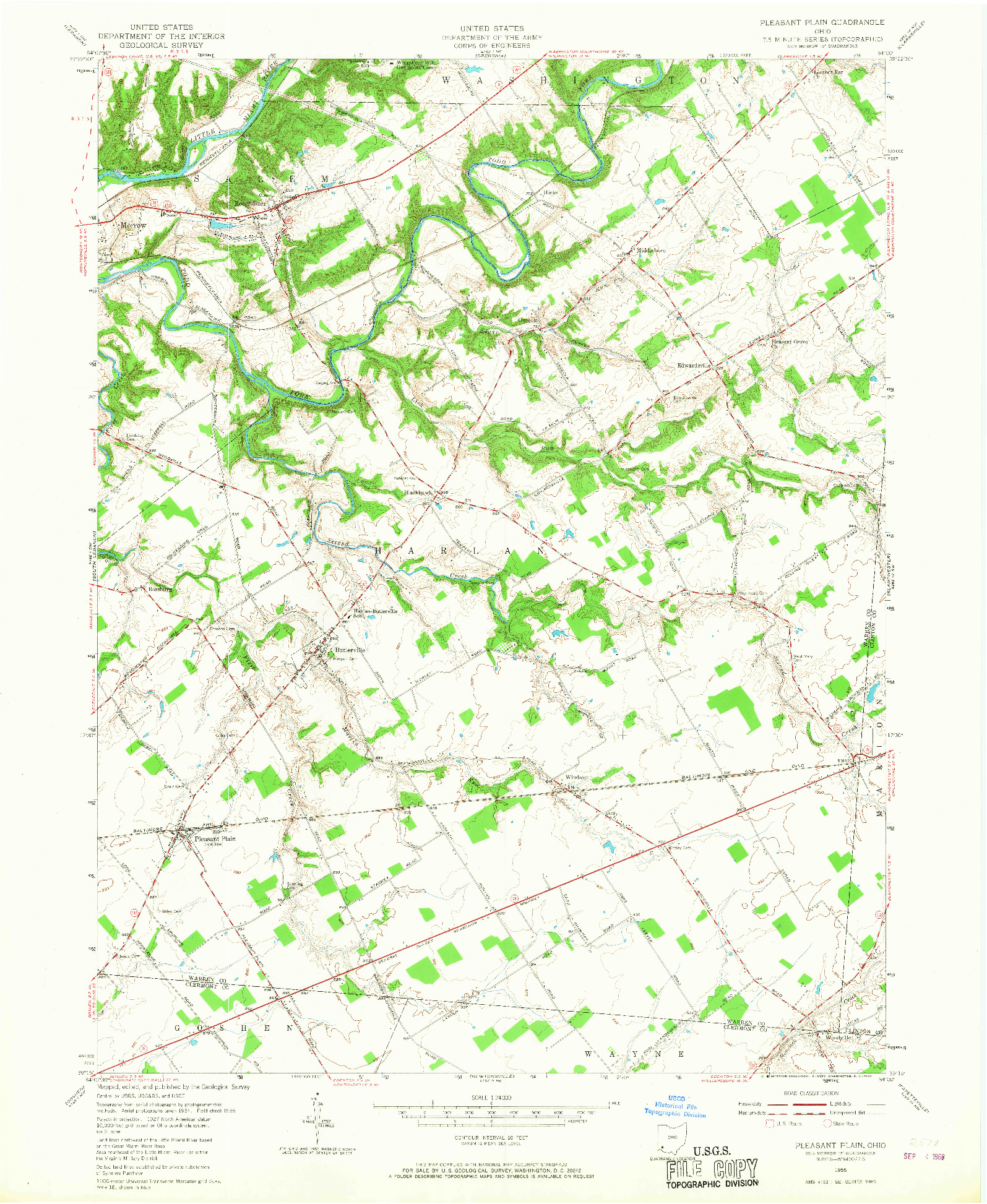 USGS 1:24000-SCALE QUADRANGLE FOR PLEASANT PLAIN, OH 1955