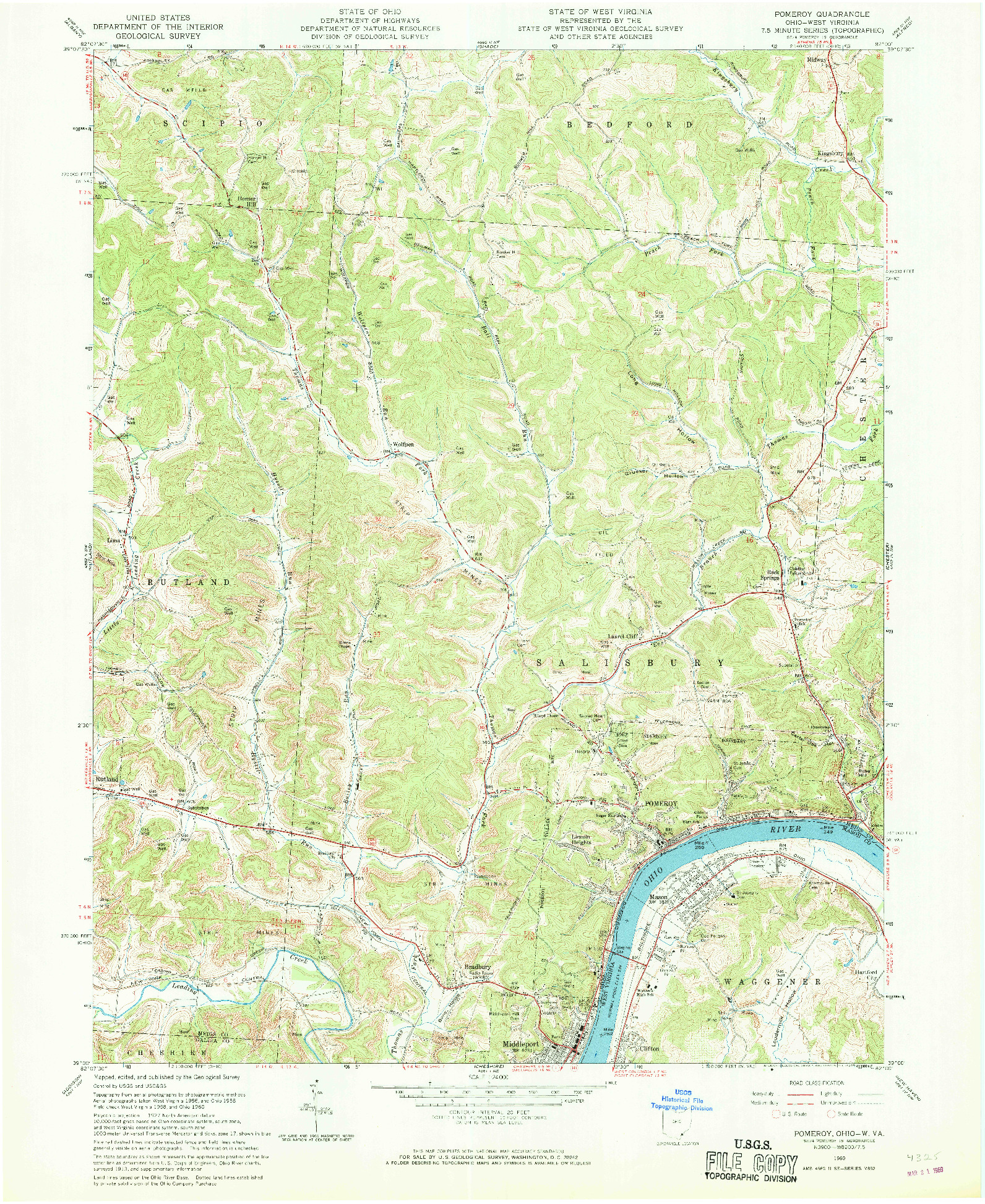 USGS 1:24000-SCALE QUADRANGLE FOR POMEROY, OH 1960