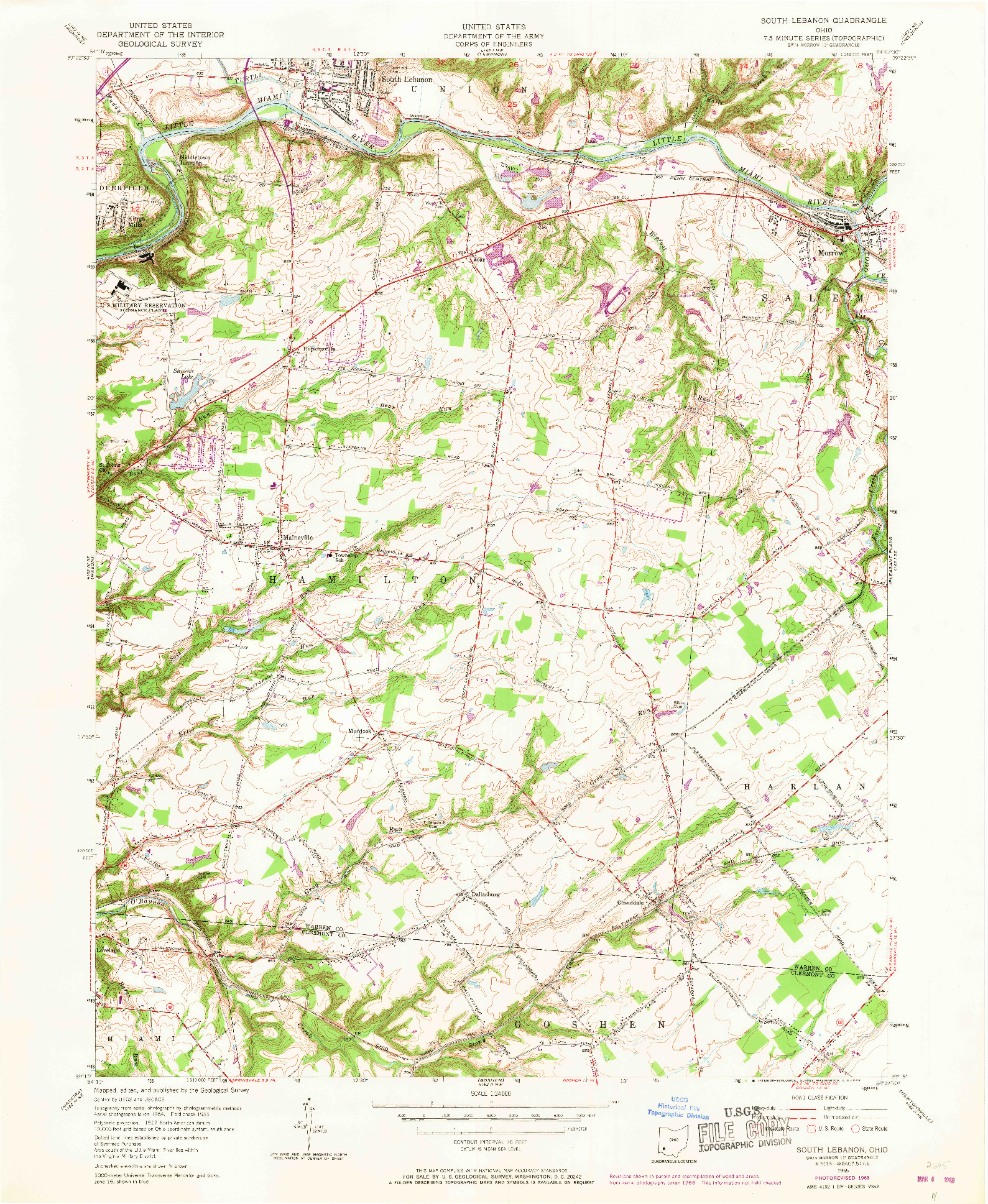 USGS 1:24000-SCALE QUADRANGLE FOR SOUTH LEBANON, OH 1955