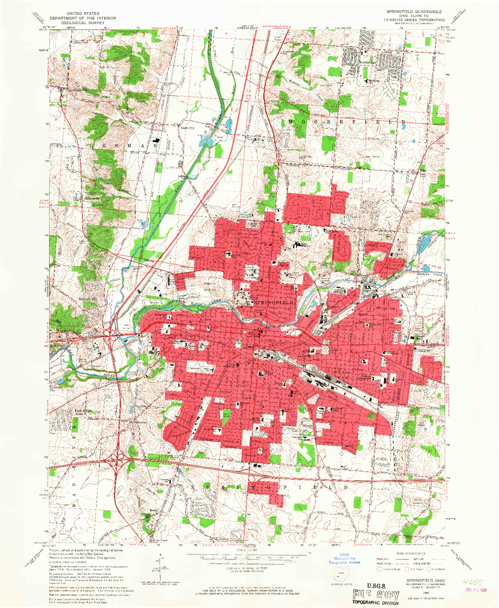 USGS 1:24000-SCALE QUADRANGLE FOR SPRINGFIELD, OH 1966