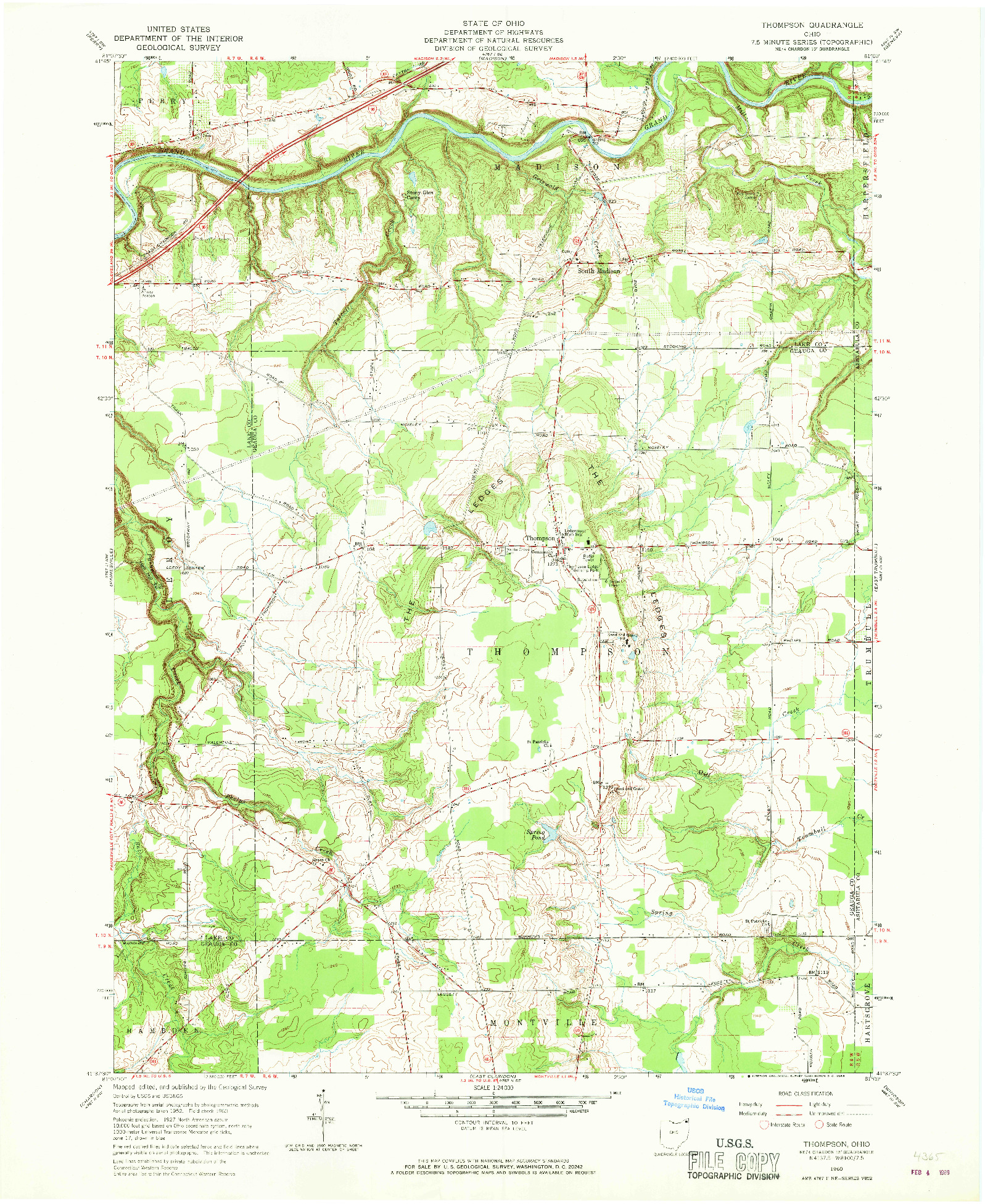 USGS 1:24000-SCALE QUADRANGLE FOR THOMPSON, OH 1960