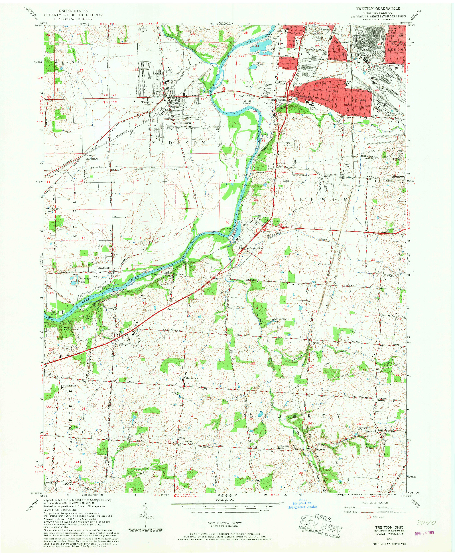 USGS 1:24000-SCALE QUADRANGLE FOR TRENTON, OH 1966