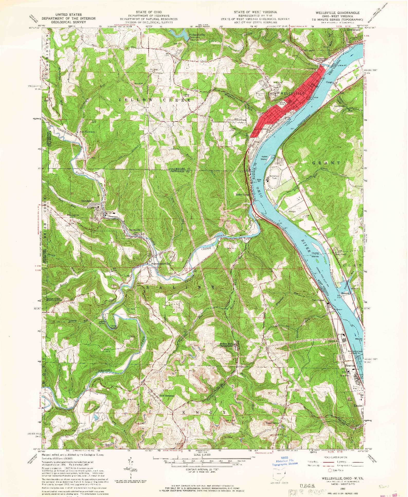 USGS 1:24000-SCALE QUADRANGLE FOR WELLSVILLE, OH 1960