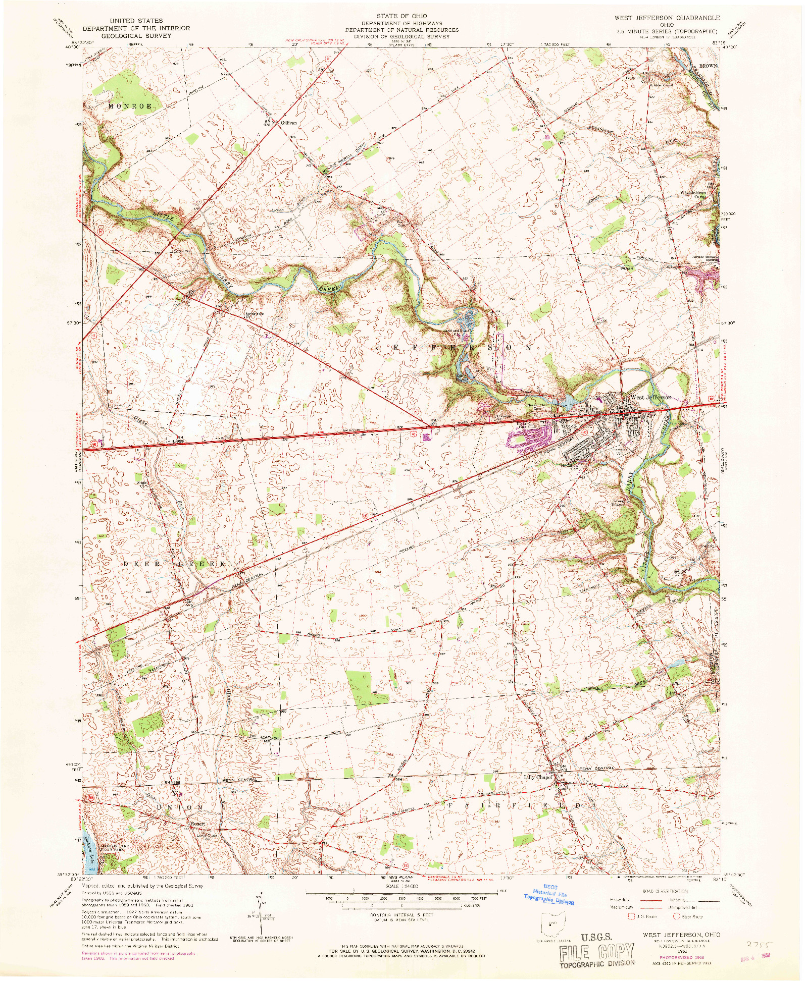 USGS 1:24000-SCALE QUADRANGLE FOR WEST JEFFERSON, OH 1961