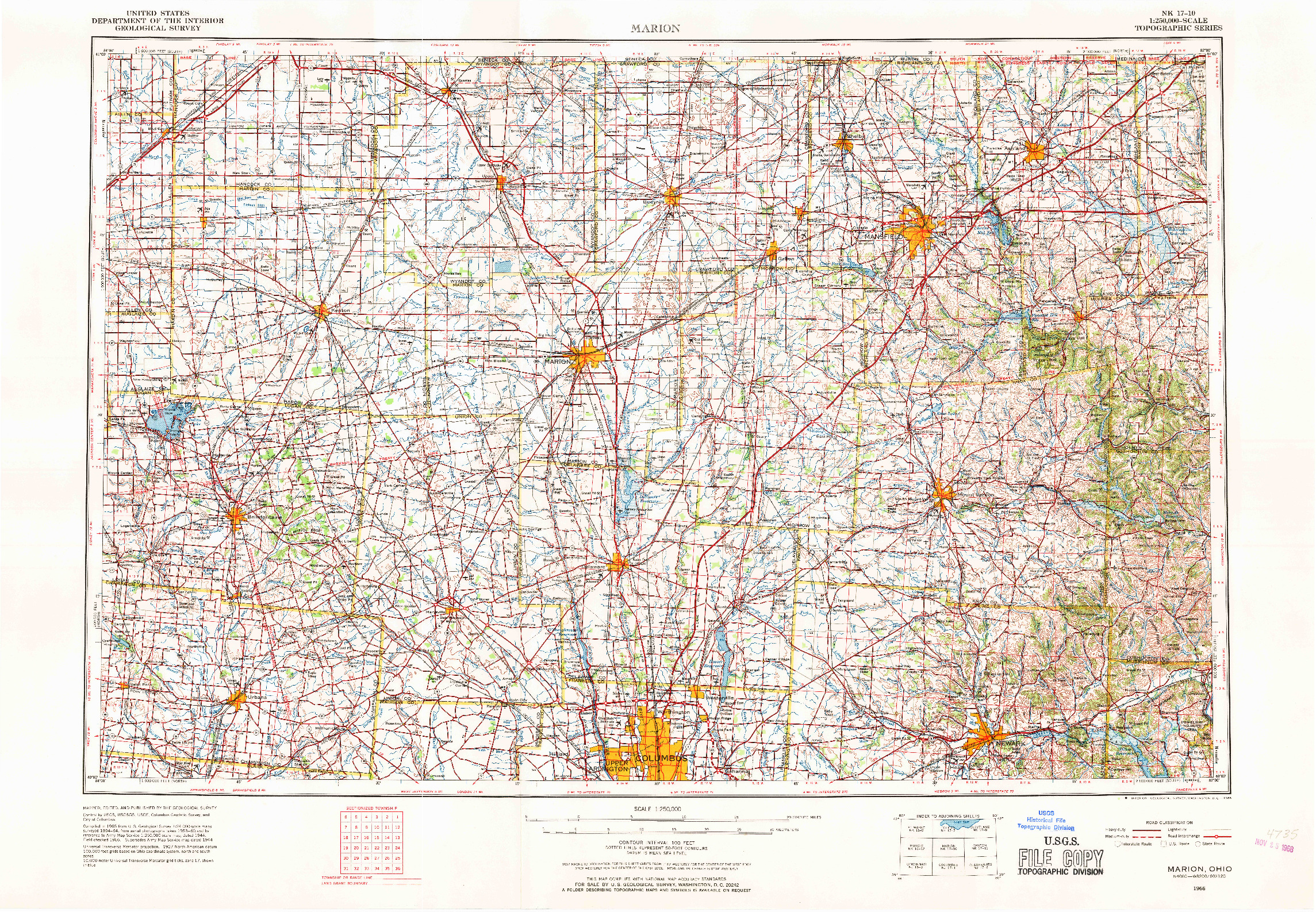 USGS 1:250000-SCALE QUADRANGLE FOR MARION, OH 1966