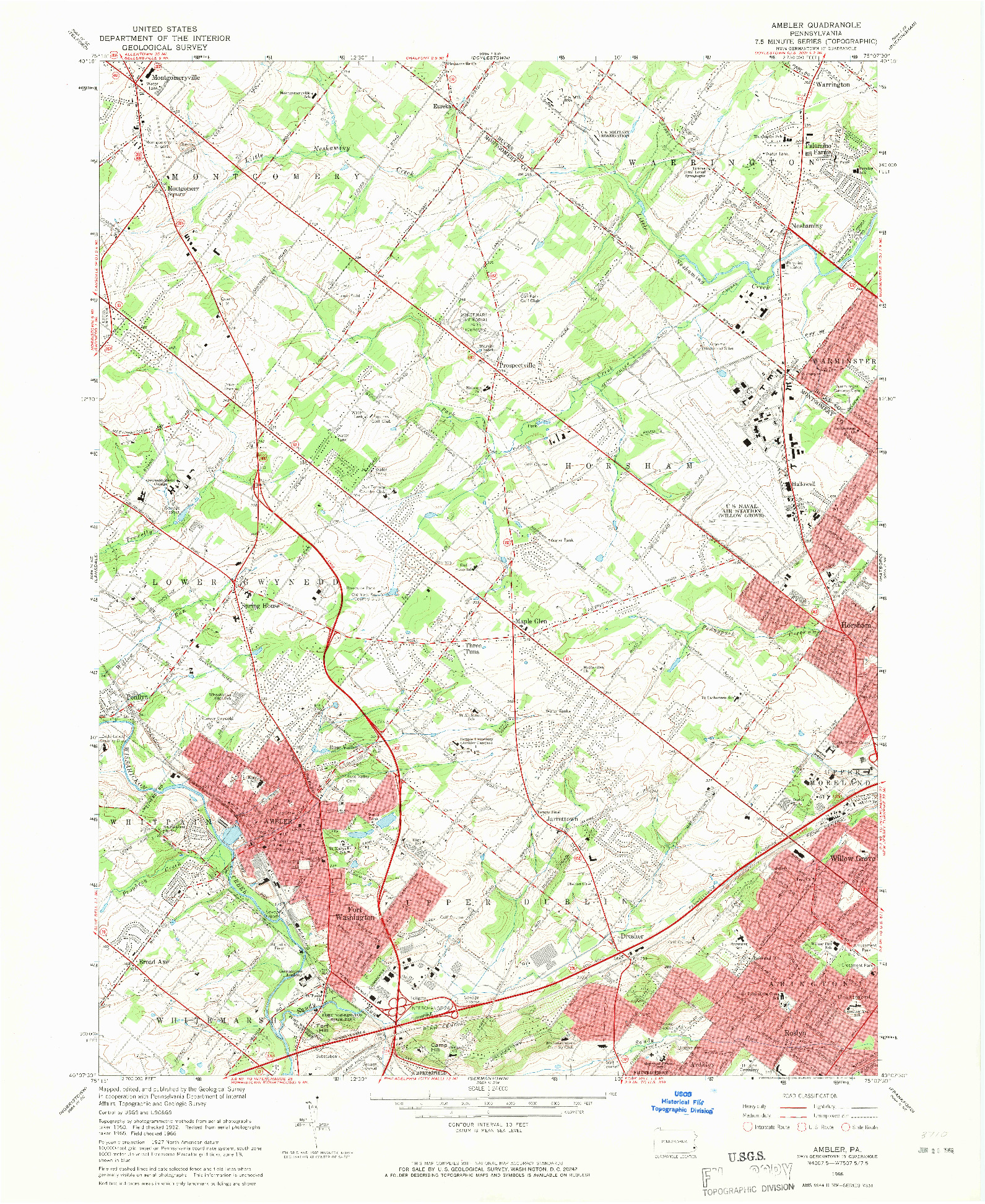 USGS 1:24000-SCALE QUADRANGLE FOR AMBLER, PA 1966