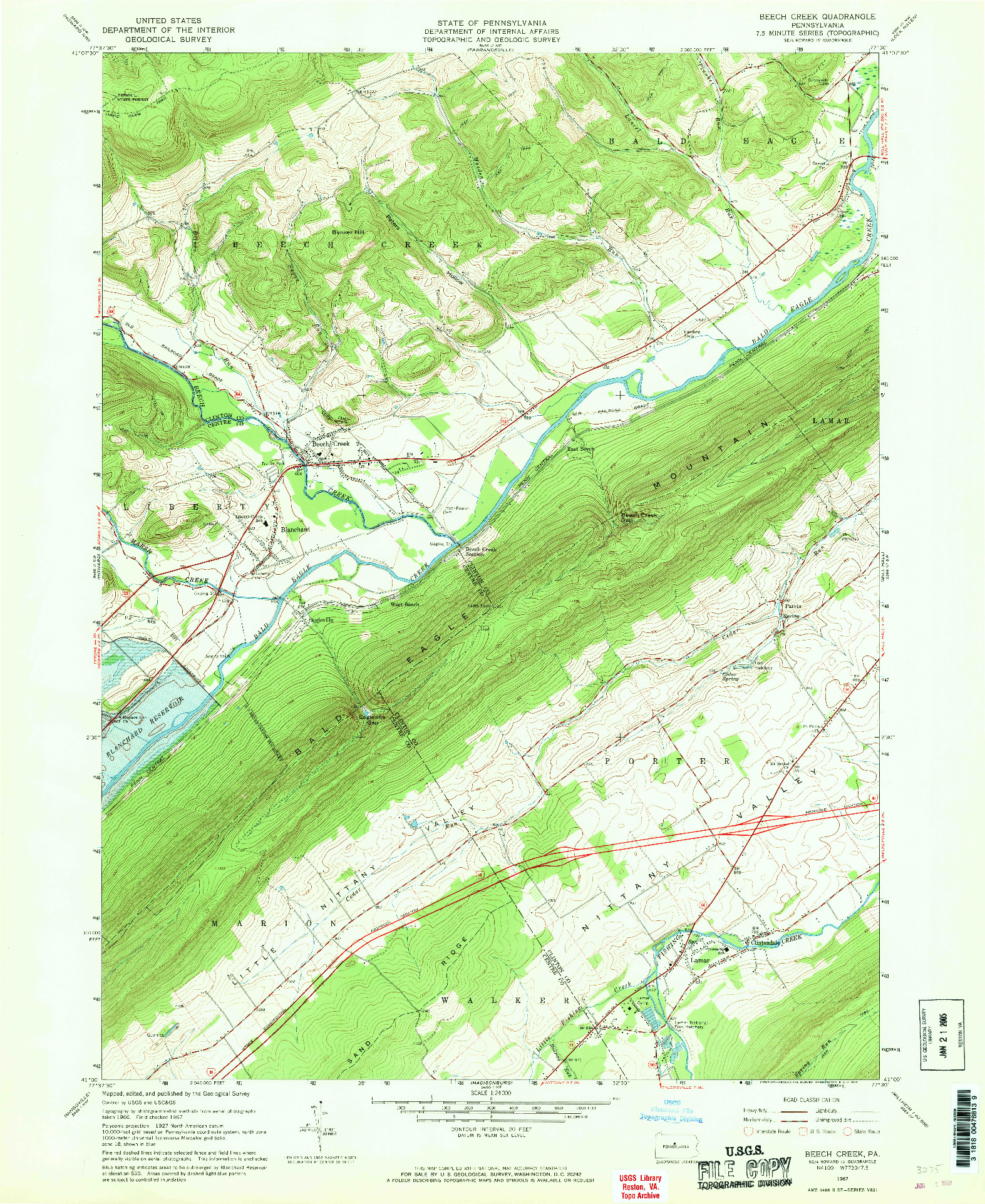 USGS 1:24000-SCALE QUADRANGLE FOR BEECH CREEK, PA 1967