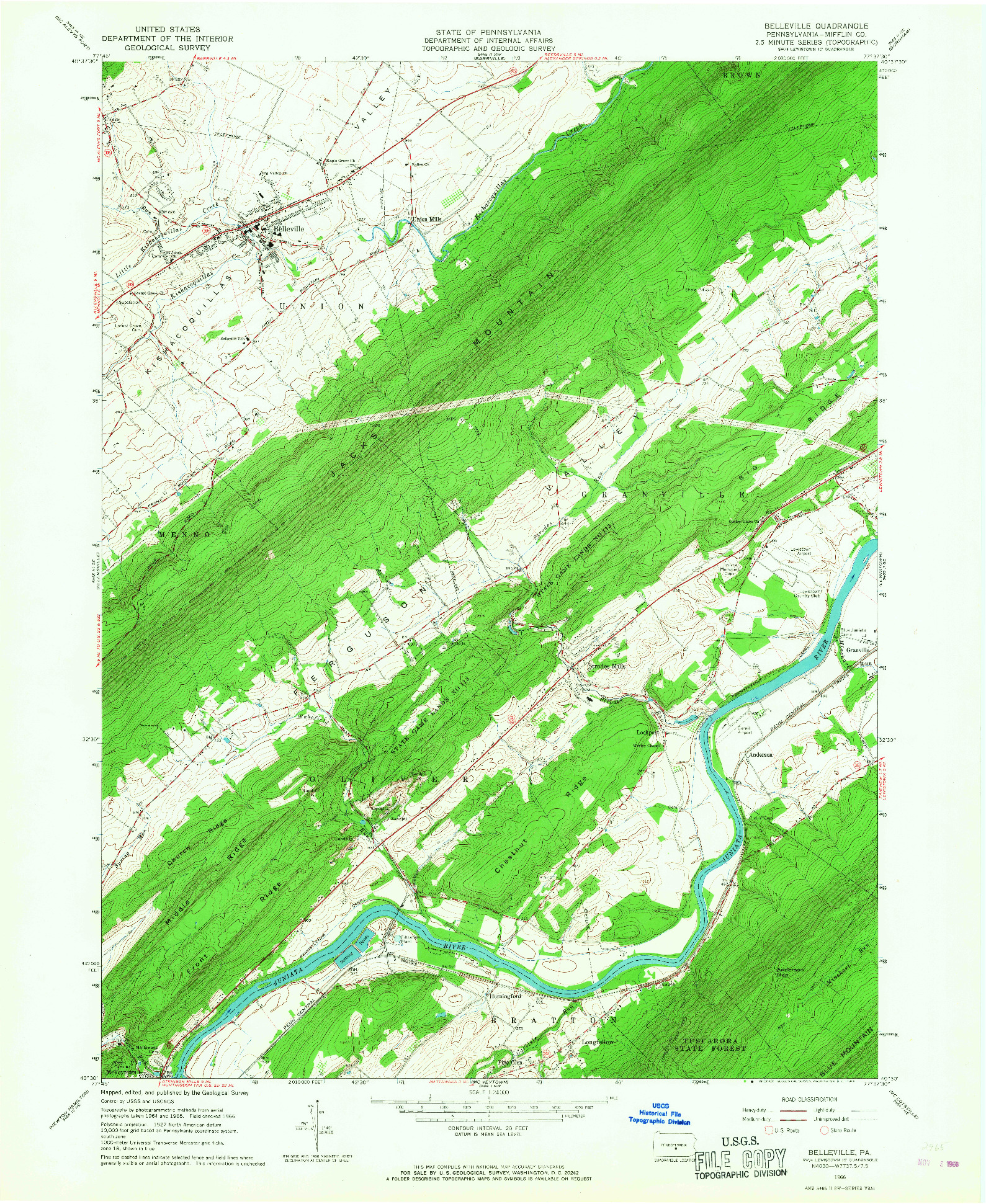 USGS 1:24000-SCALE QUADRANGLE FOR BELLEVILLE, PA 1966