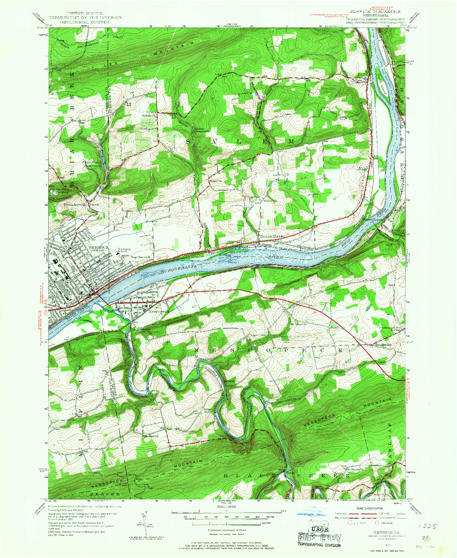 USGS 1:24000-SCALE QUADRANGLE FOR BERWICK, PA 1955