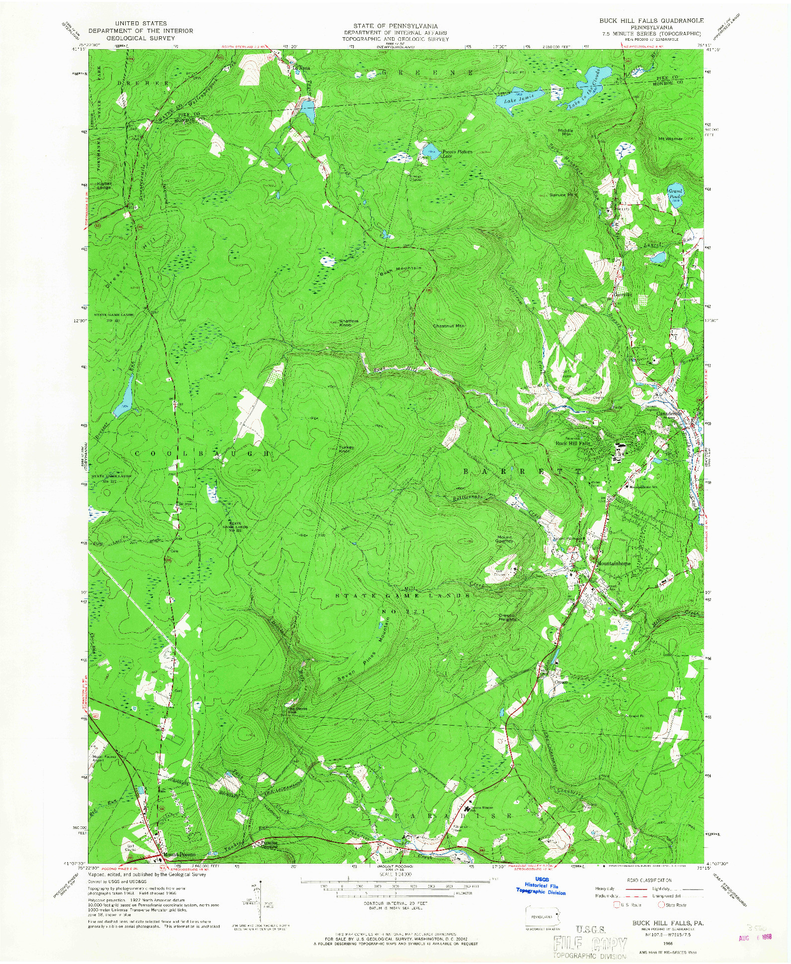 USGS 1:24000-SCALE QUADRANGLE FOR BUCK HILL FALLS, PA 1966