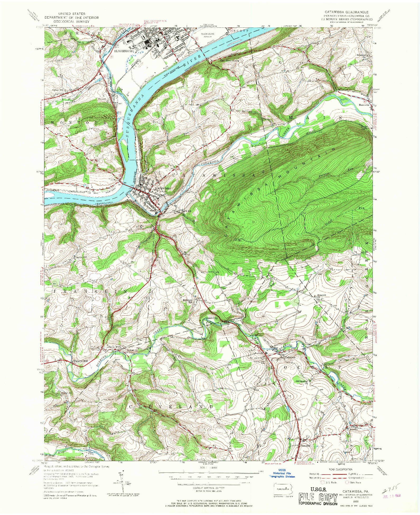 USGS 1:24000-SCALE QUADRANGLE FOR CATAWISSA, PA 1955