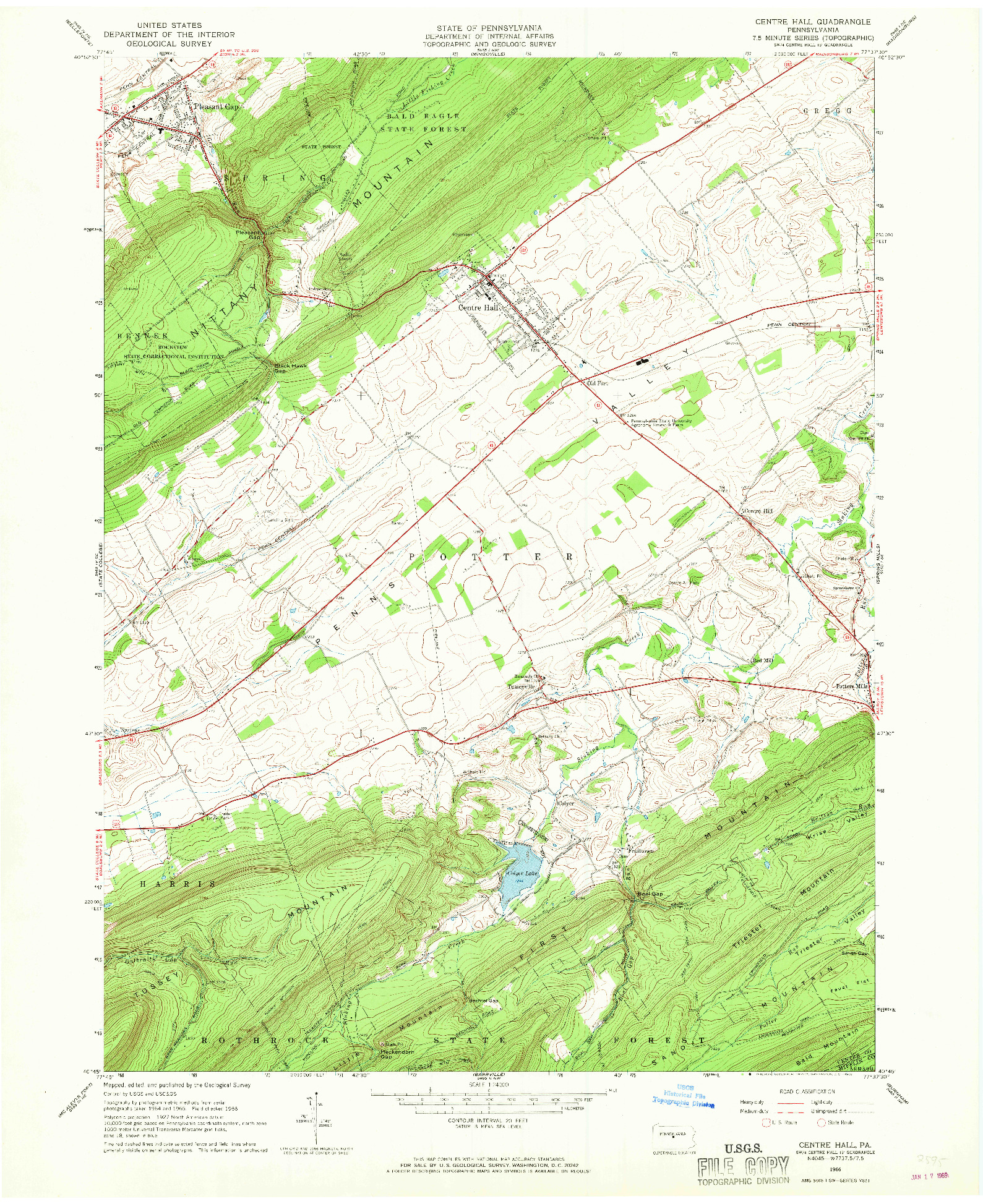 USGS 1:24000-SCALE QUADRANGLE FOR CENTRE HALL, PA 1966