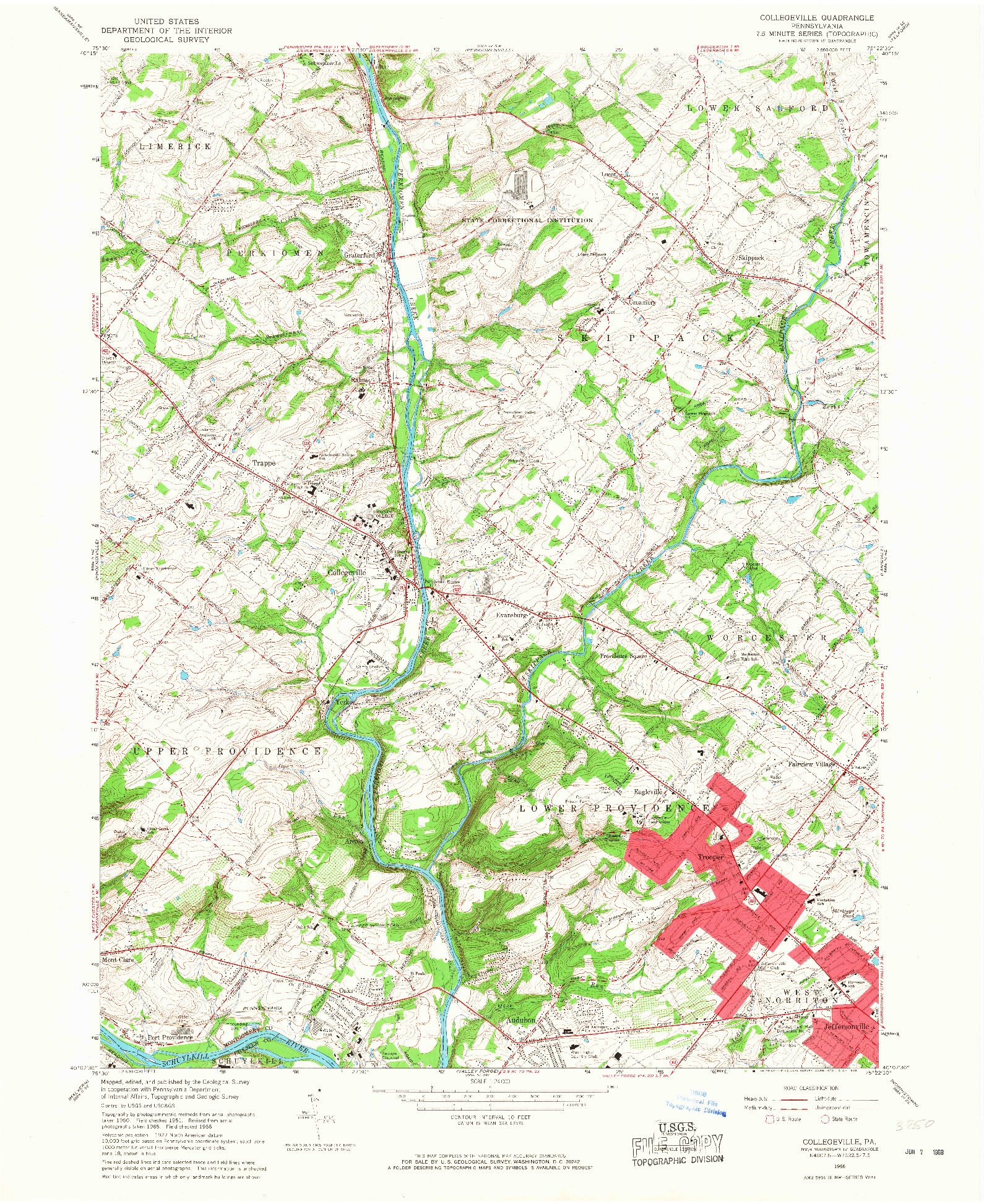 USGS 1:24000-SCALE QUADRANGLE FOR COLLEGEVILLE, PA 1966