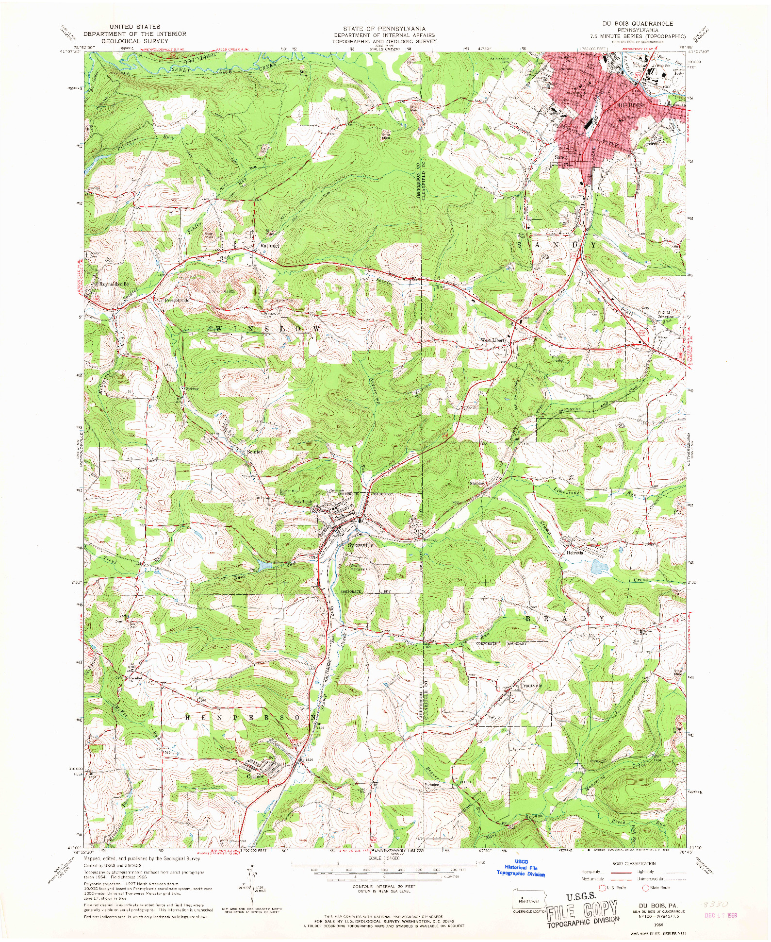 USGS 1:24000-SCALE QUADRANGLE FOR DU BOIS, PA 1966