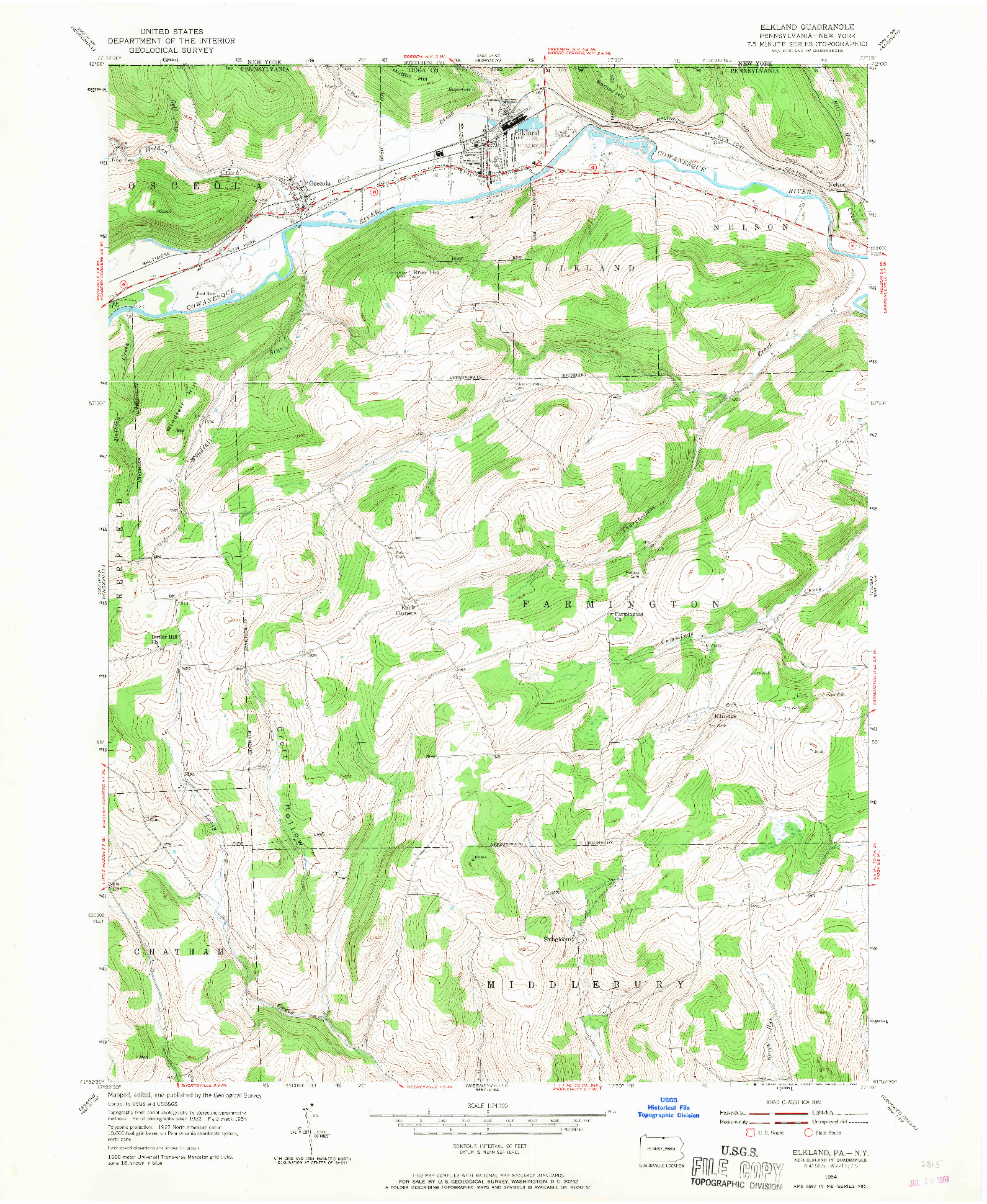 USGS 1:24000-SCALE QUADRANGLE FOR ELKLAND, PA 1954