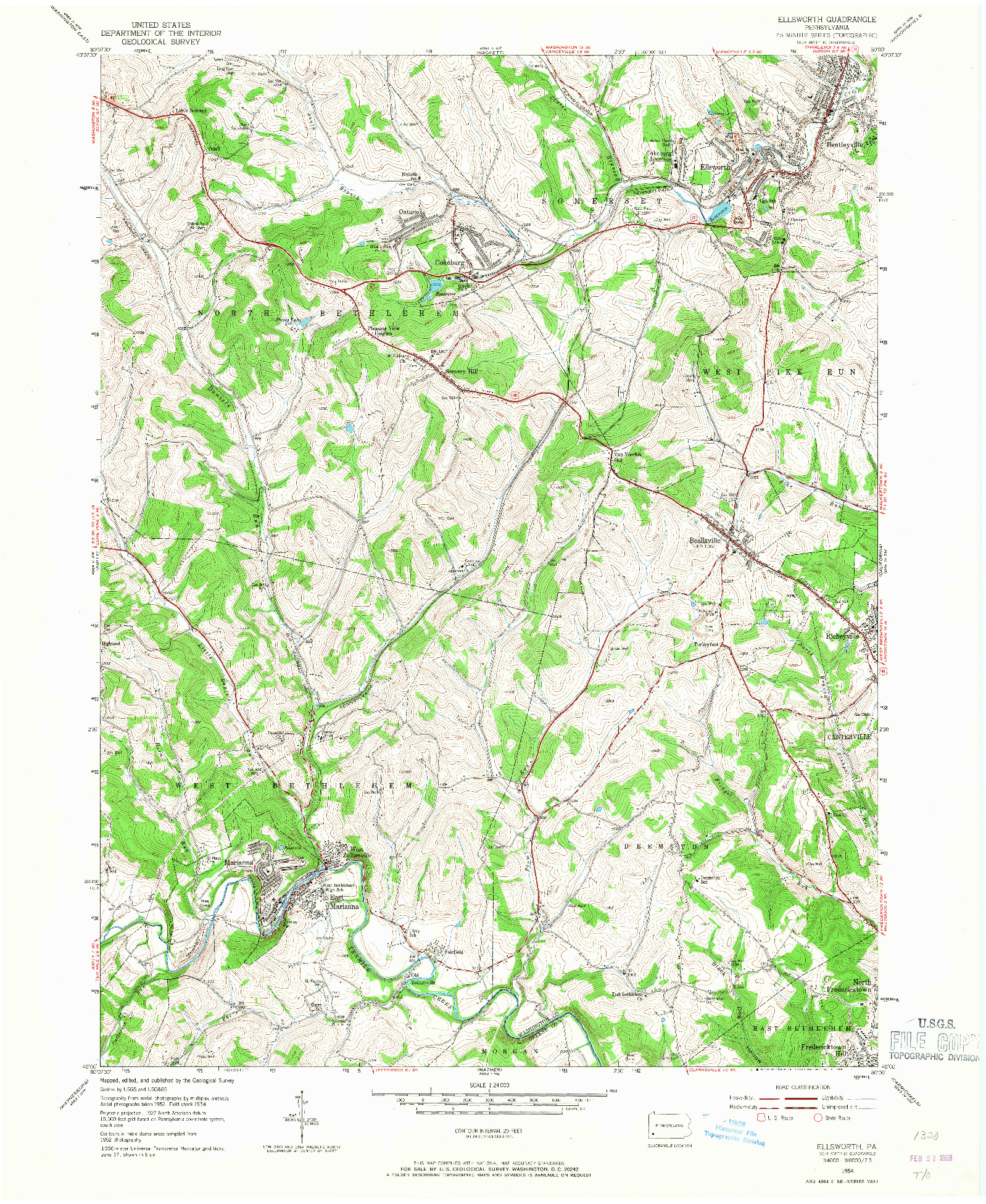 USGS 1:24000-SCALE QUADRANGLE FOR ELLSWORTH, PA 1954