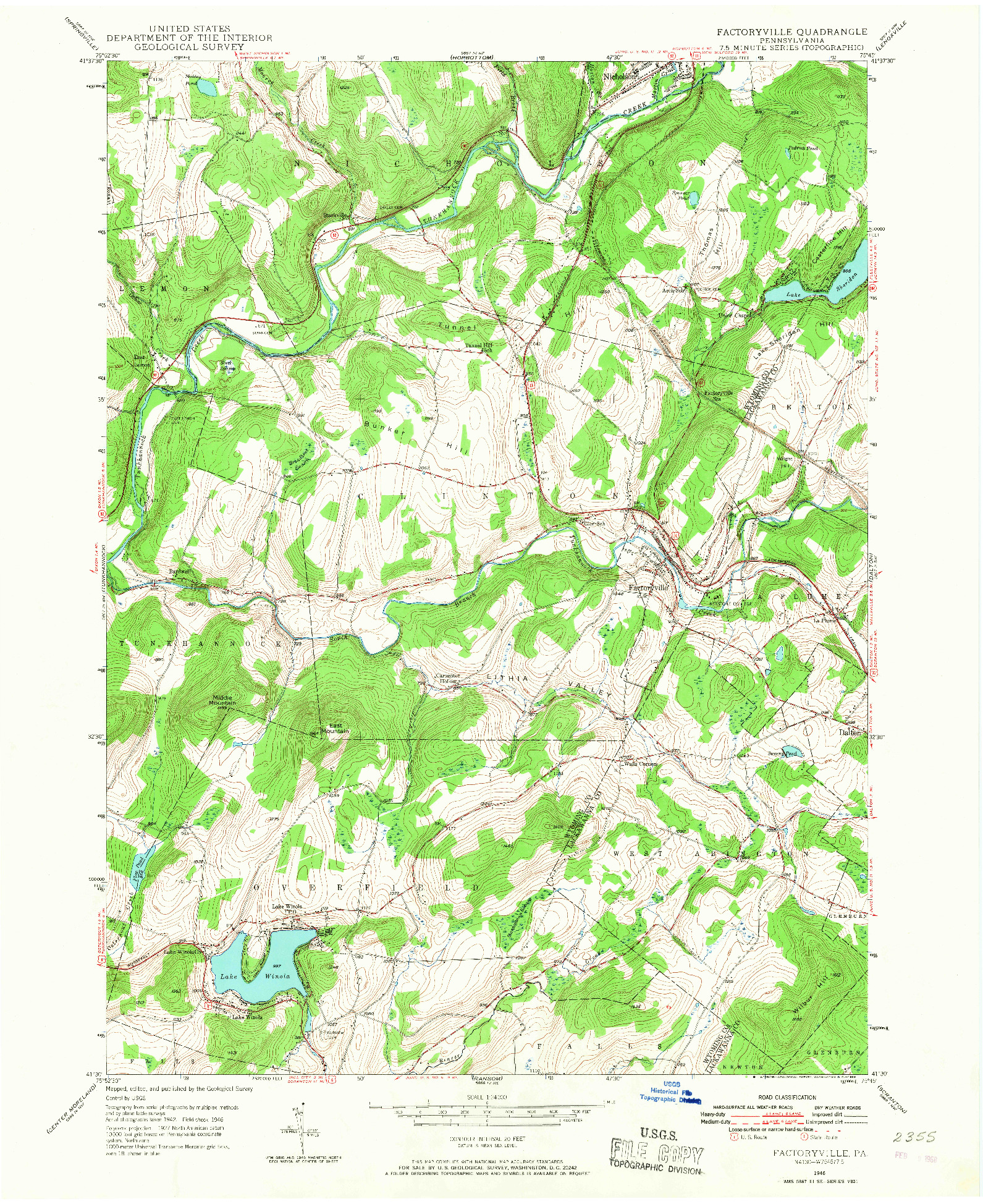 USGS 1:24000-SCALE QUADRANGLE FOR FACTORYVILLE, PA 1946