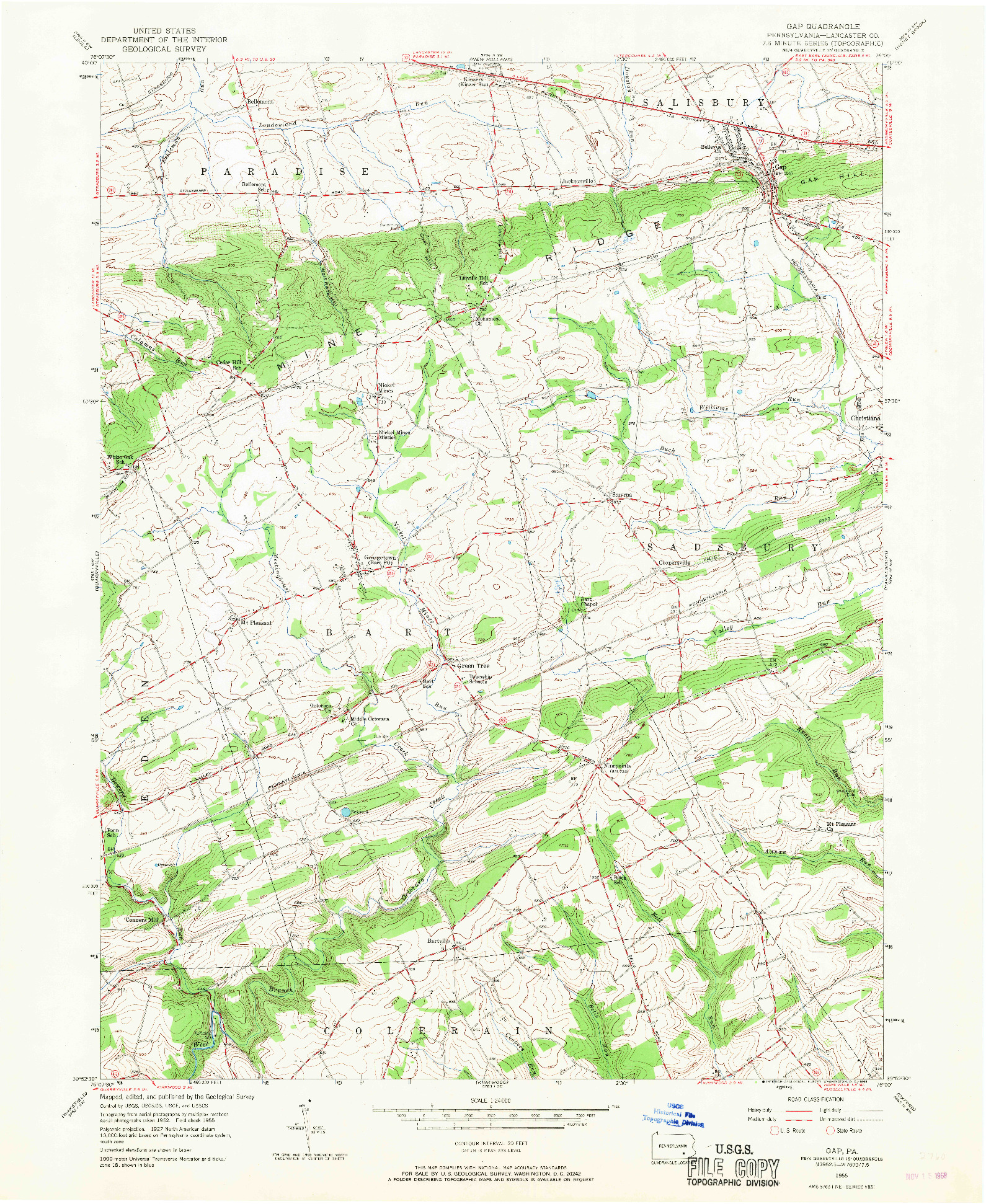 USGS 1:24000-SCALE QUADRANGLE FOR GAP, PA 1955