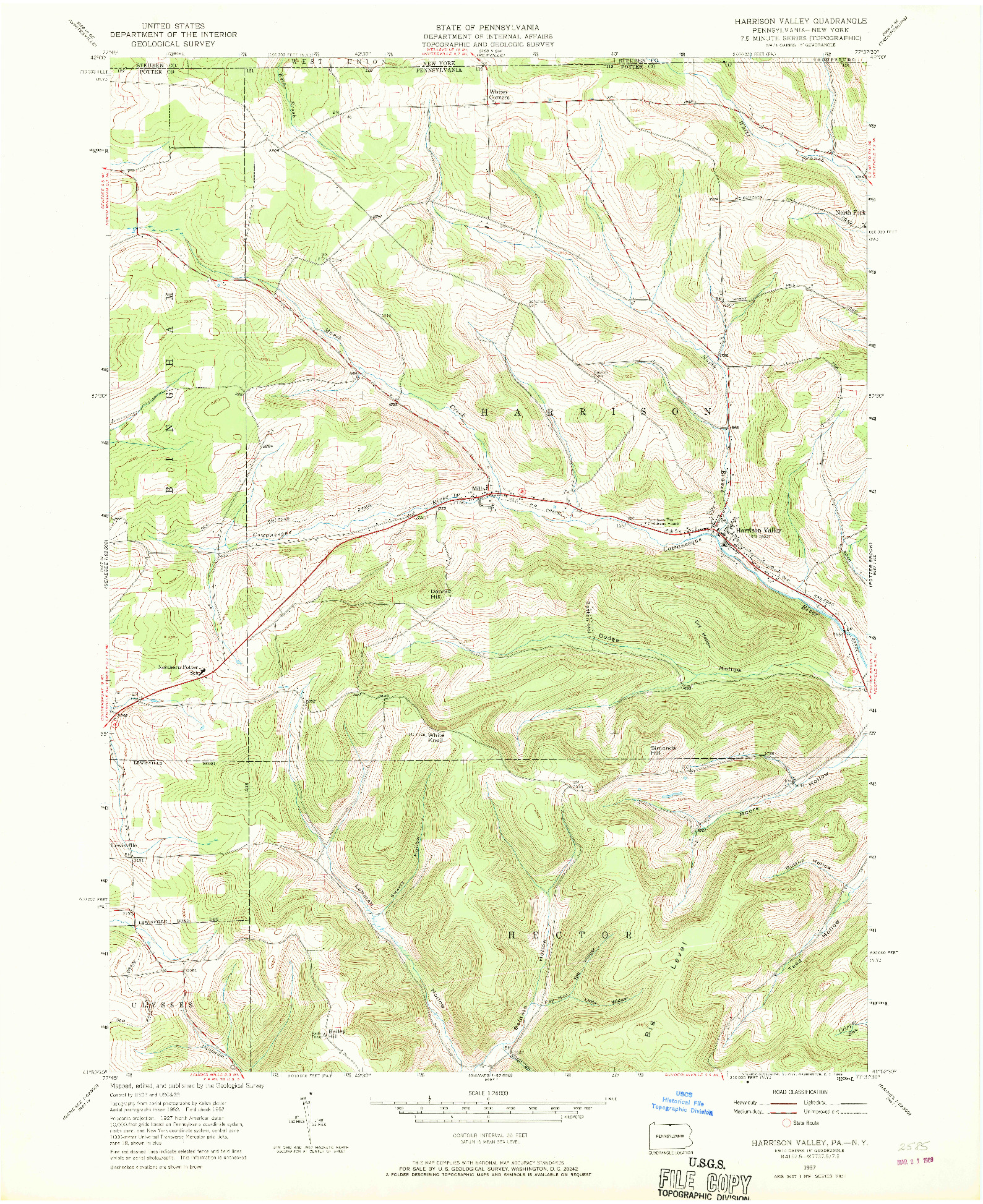 USGS 1:24000-SCALE QUADRANGLE FOR HARRISON VALLEY, PA 1957
