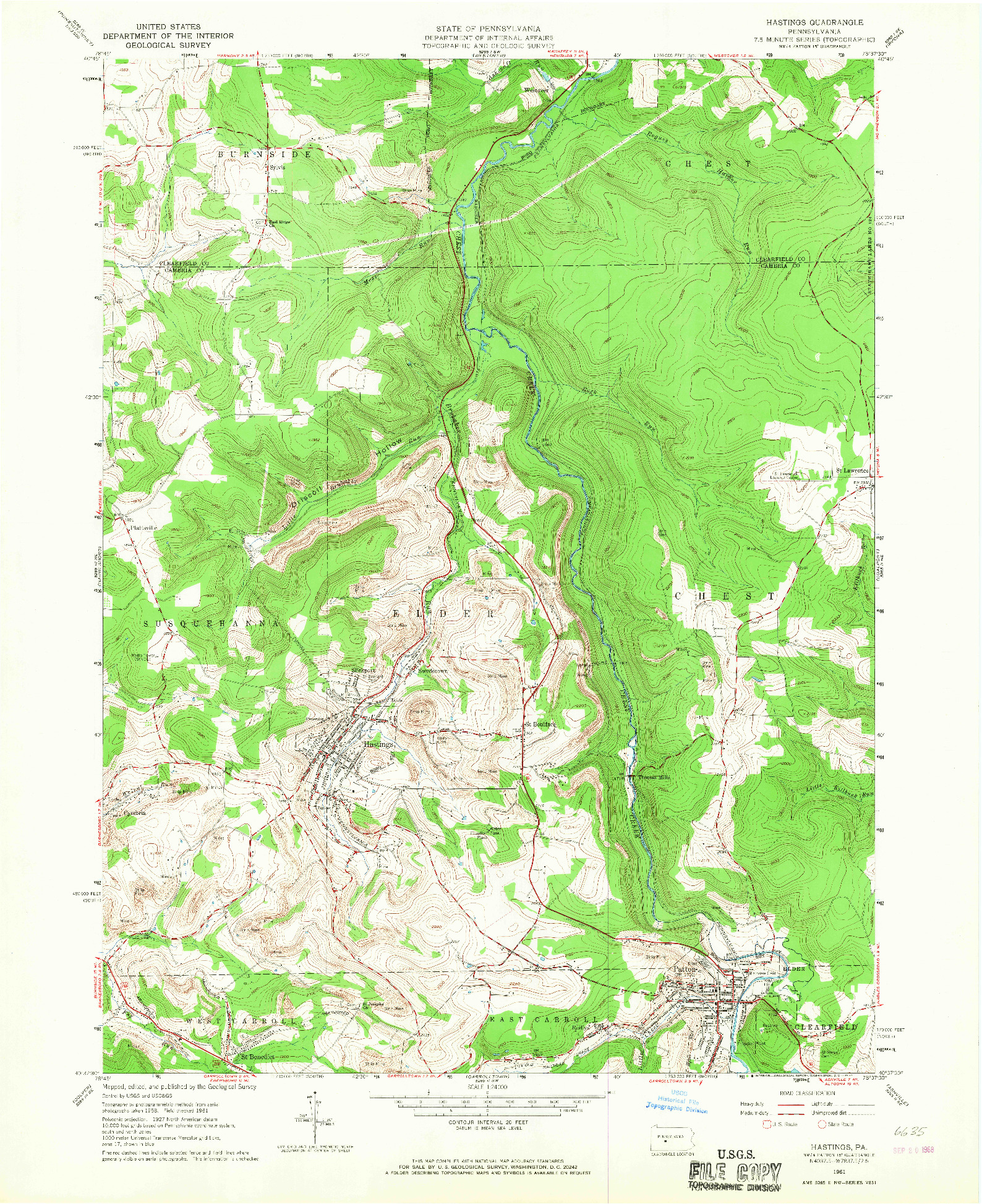 USGS 1:24000-SCALE QUADRANGLE FOR HASTINGS, PA 1961