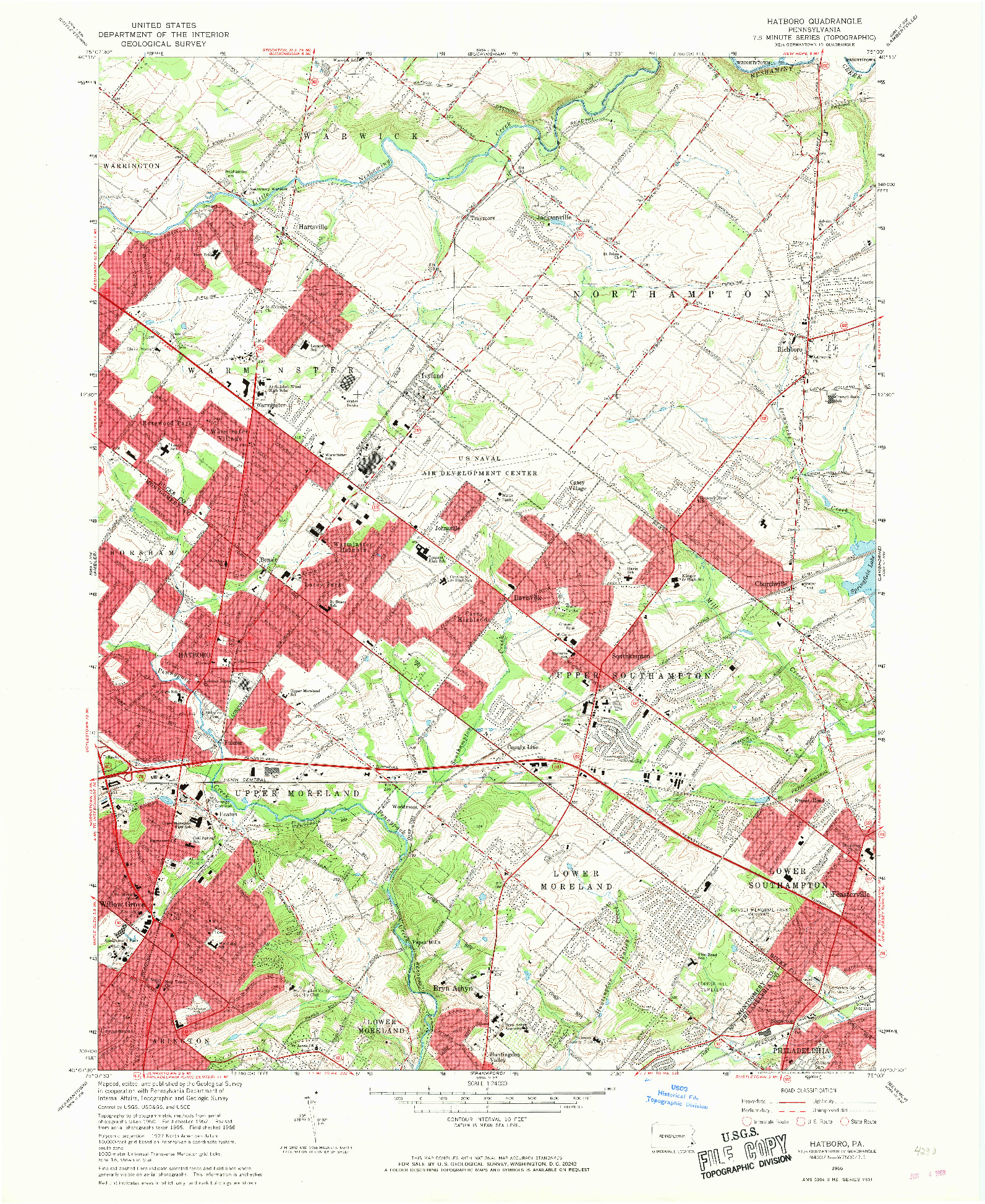 USGS 1:24000-SCALE QUADRANGLE FOR HATBORO, PA 1966