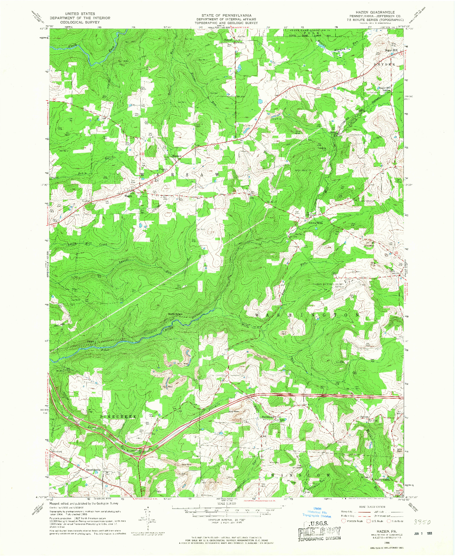 USGS 1:24000-SCALE QUADRANGLE FOR HAZEN, PA 1966