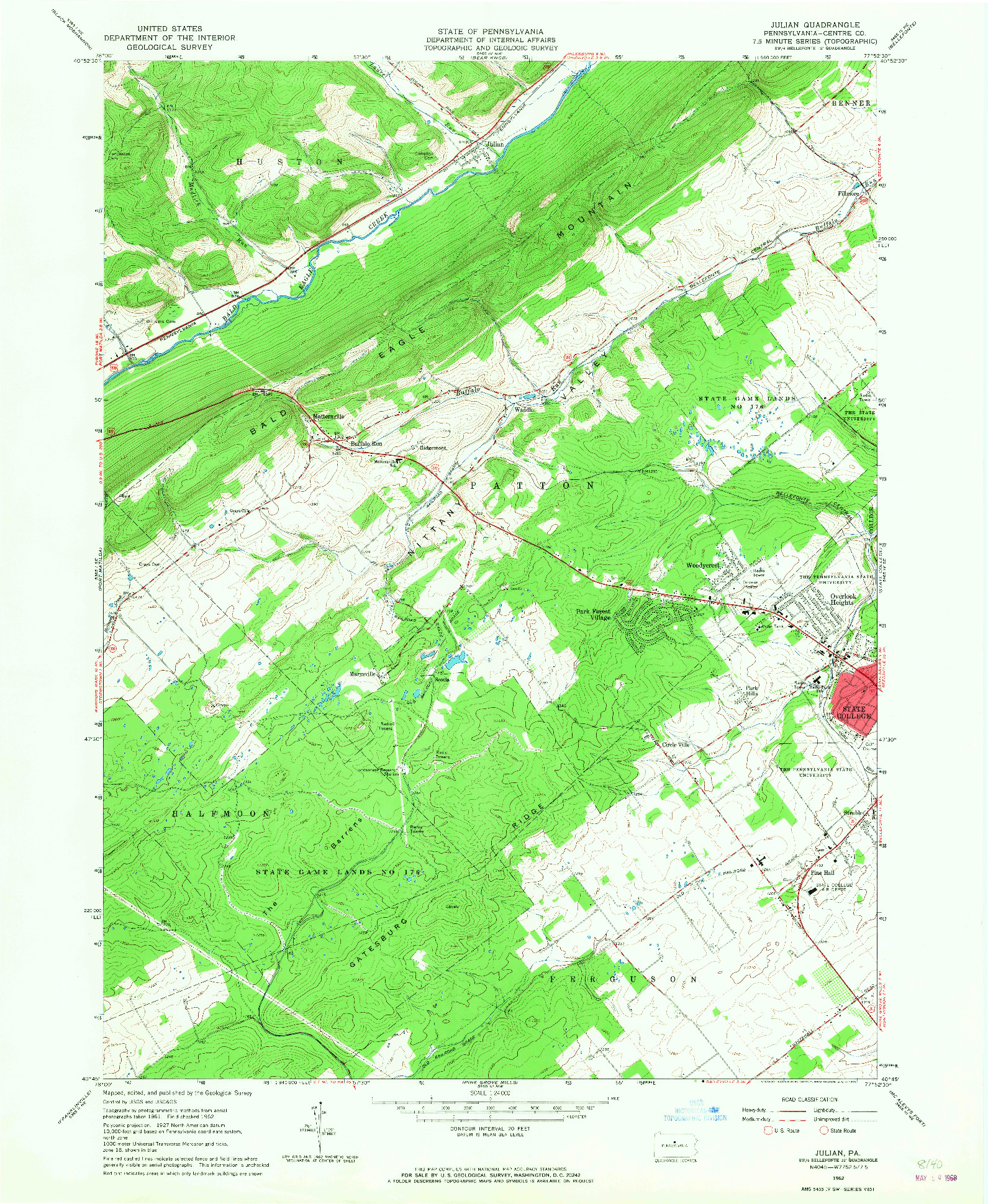 USGS 1:24000-SCALE QUADRANGLE FOR JULIAN, PA 1962