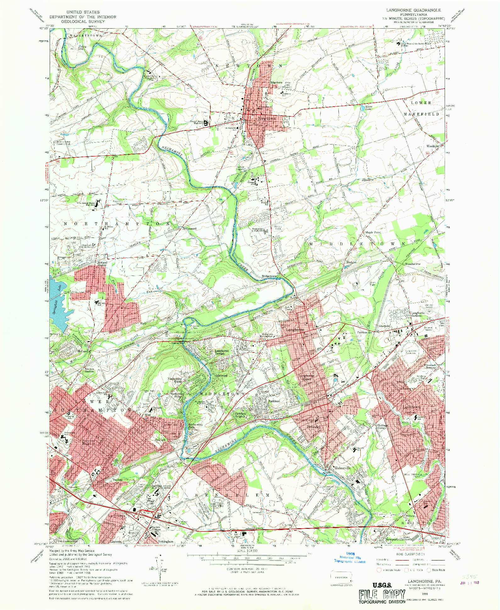 USGS 1:24000-SCALE QUADRANGLE FOR LANGHORNE, PA 1966