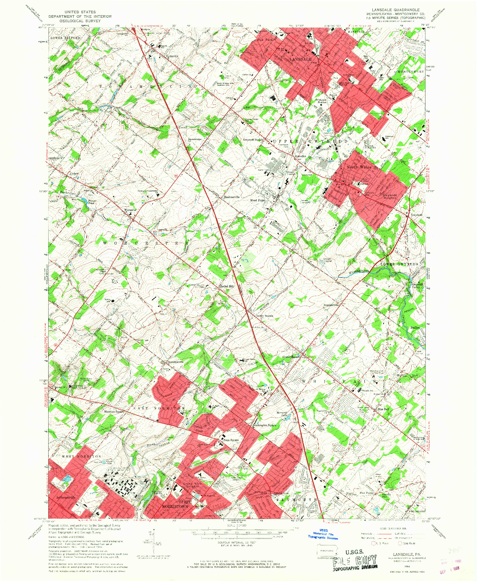 USGS 1:24000-SCALE QUADRANGLE FOR LANSDALE, PA 1966