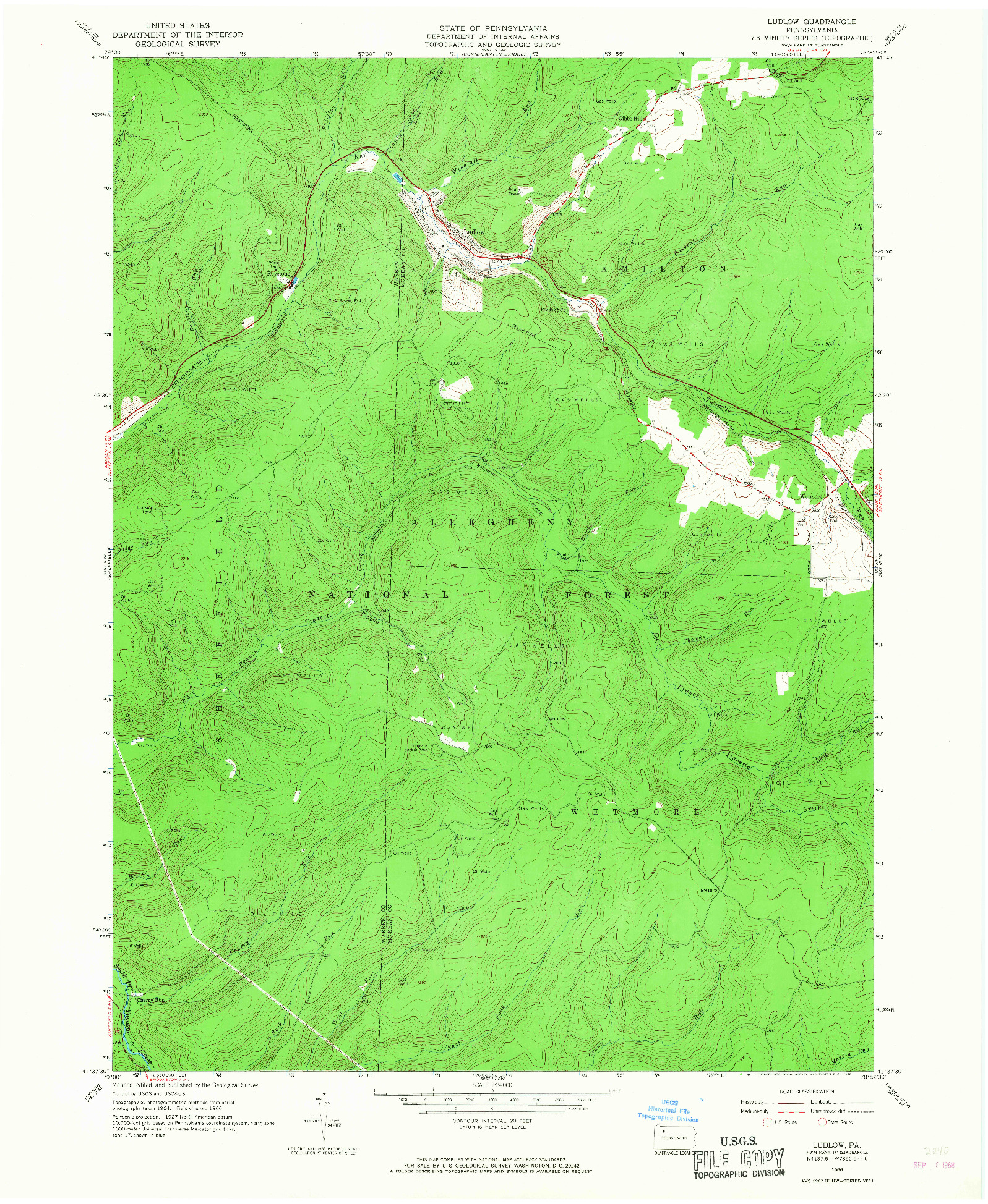 USGS 1:24000-SCALE QUADRANGLE FOR LUDLOW, PA 1966