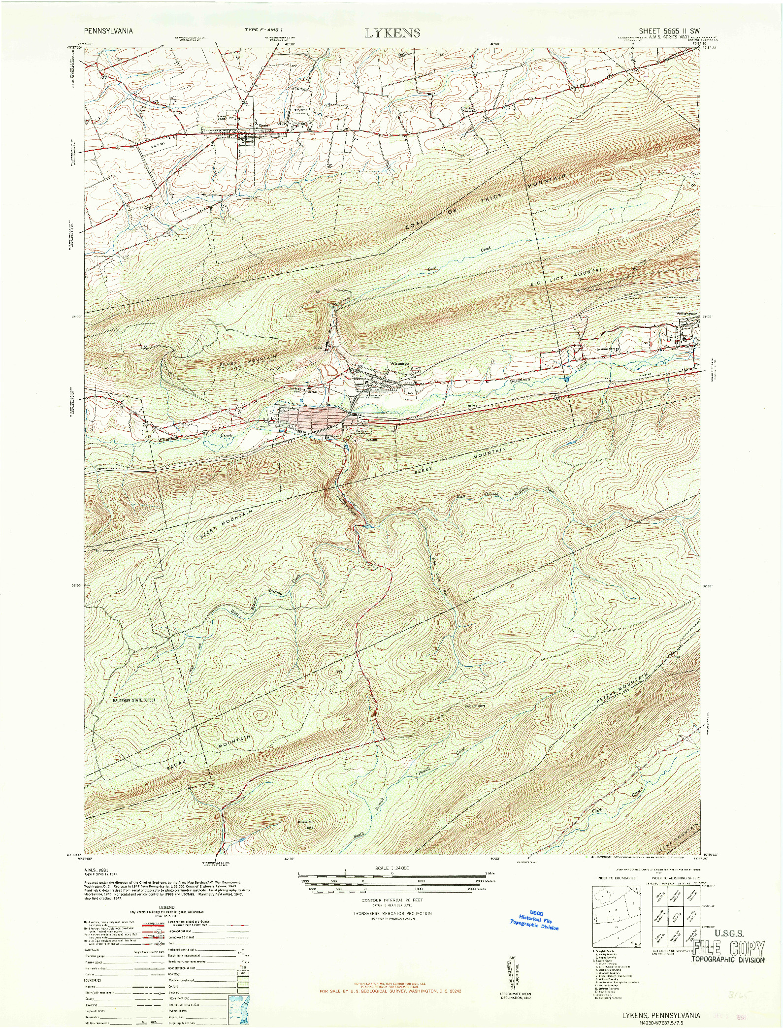 USGS 1:24000-SCALE QUADRANGLE FOR LYKENS, PA 1947