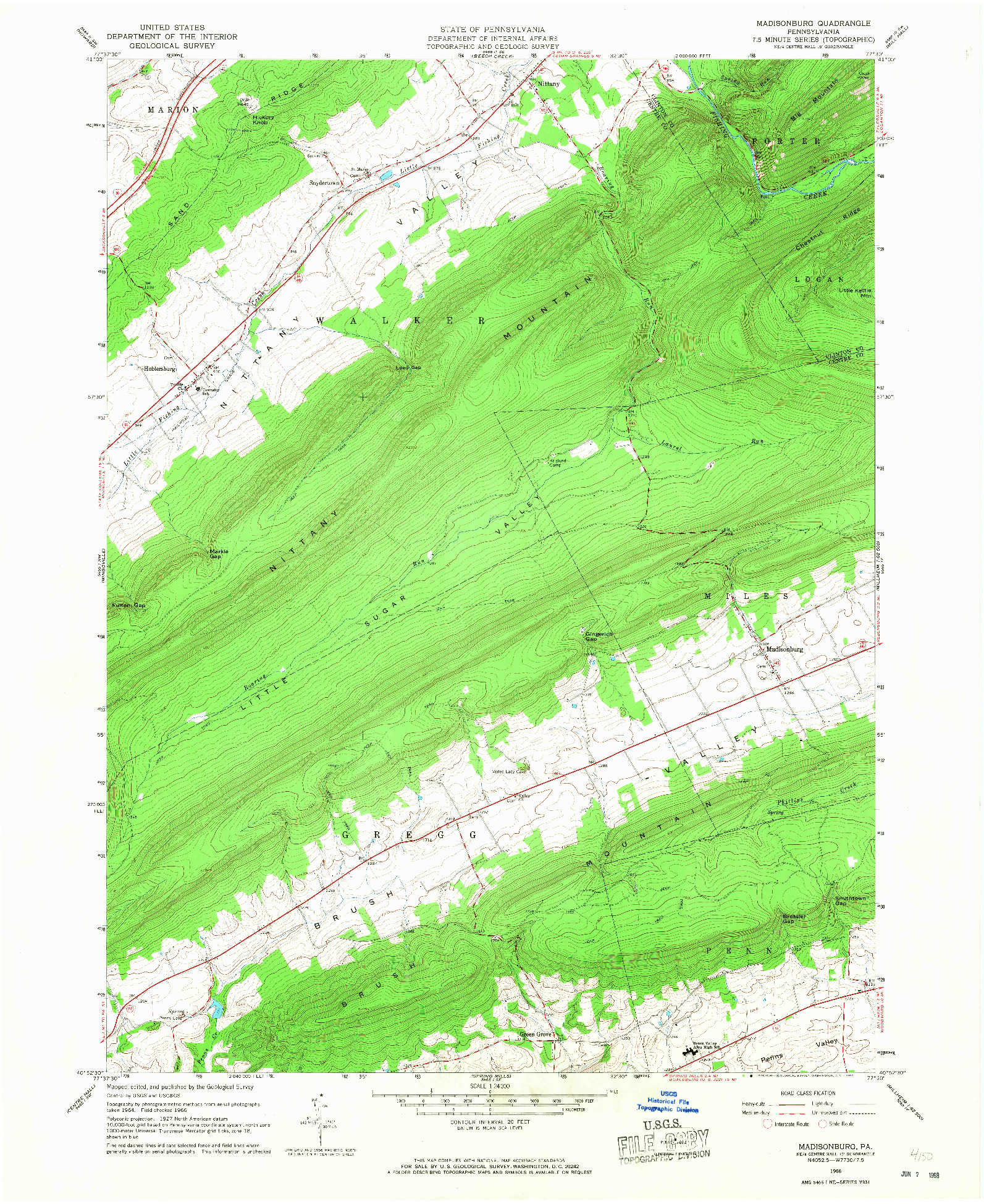 USGS 1:24000-SCALE QUADRANGLE FOR MADISONBURG, PA 1966