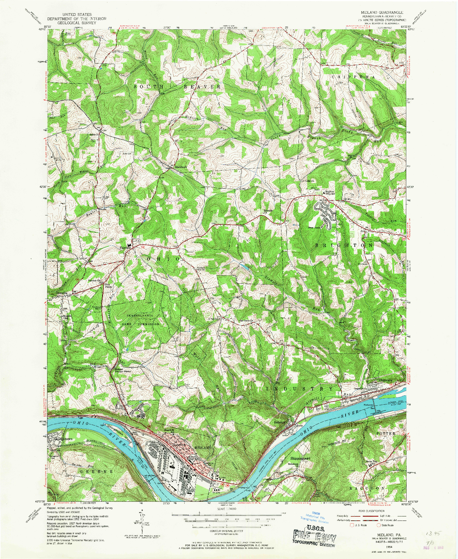 USGS 1:24000-SCALE QUADRANGLE FOR MIDLAND, PA 1954