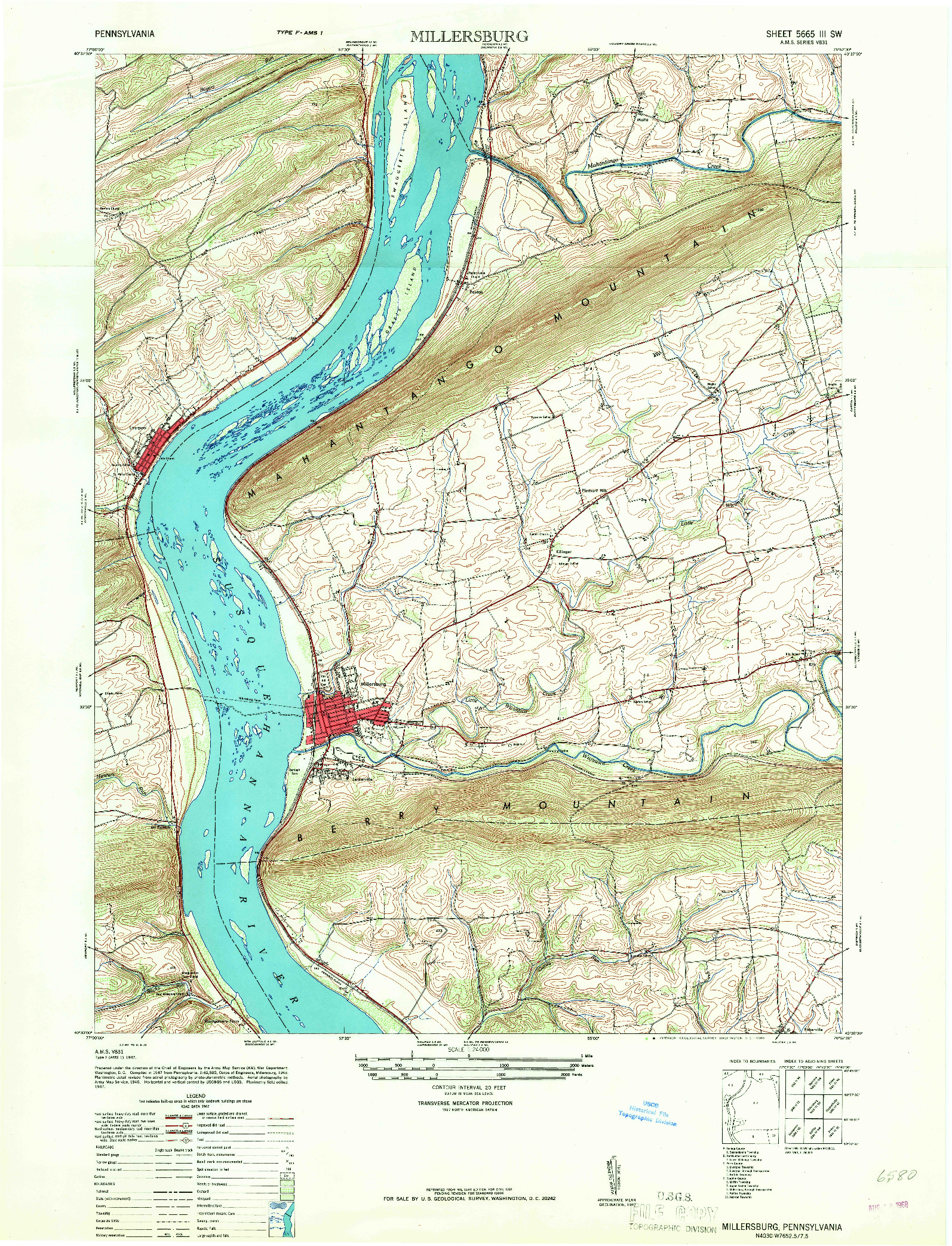 USGS 1:24000-SCALE QUADRANGLE FOR MILLERSBURG, PA 1947