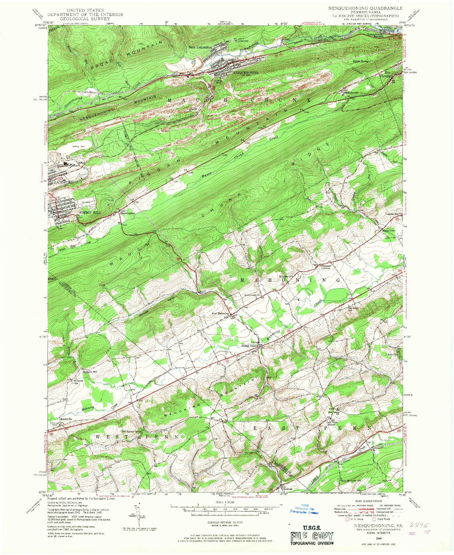 USGS 1:24000-SCALE QUADRANGLE FOR NESQUEHONING, PA 1948