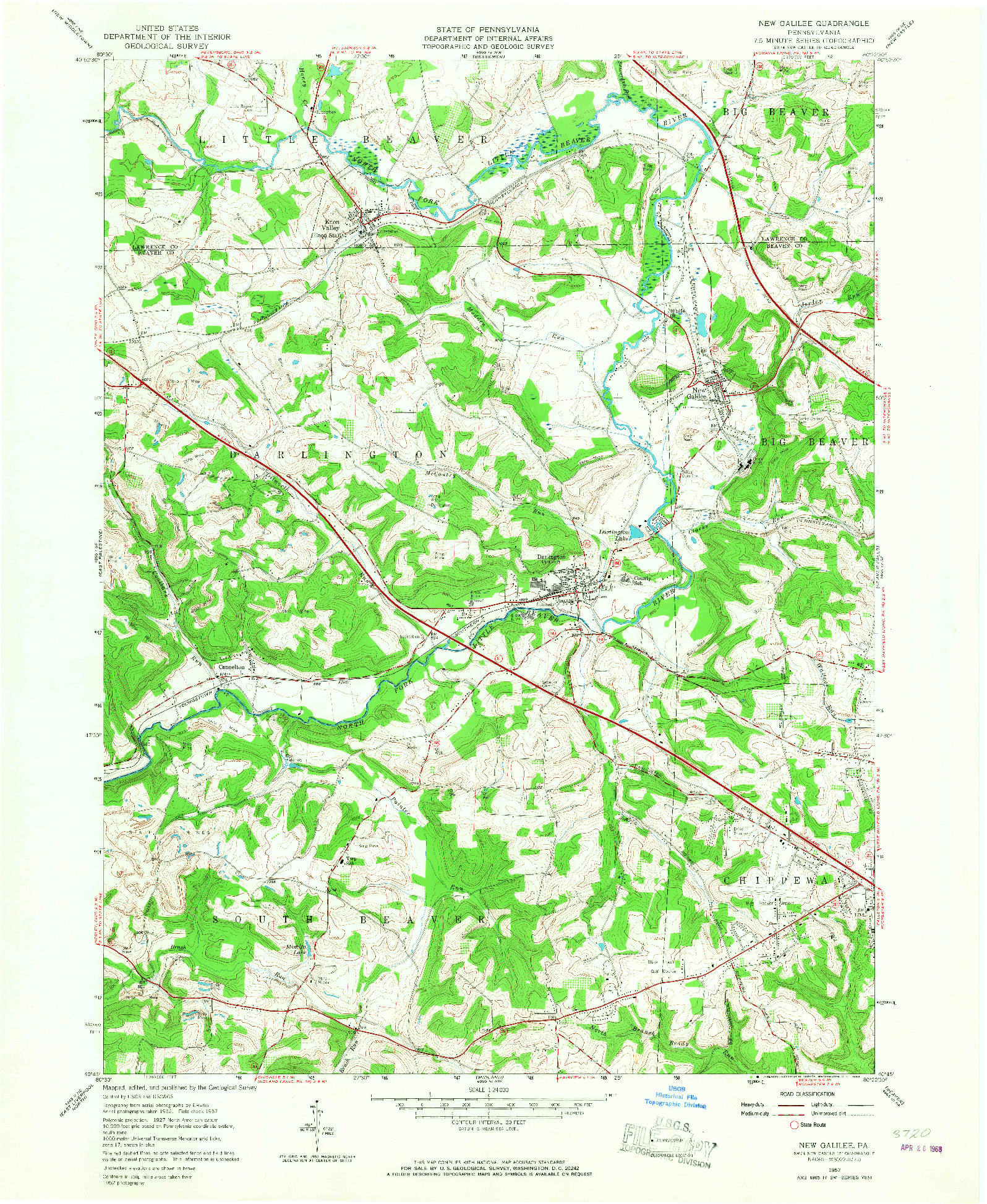 USGS 1:24000-SCALE QUADRANGLE FOR NEW GALILEE, PA 1957