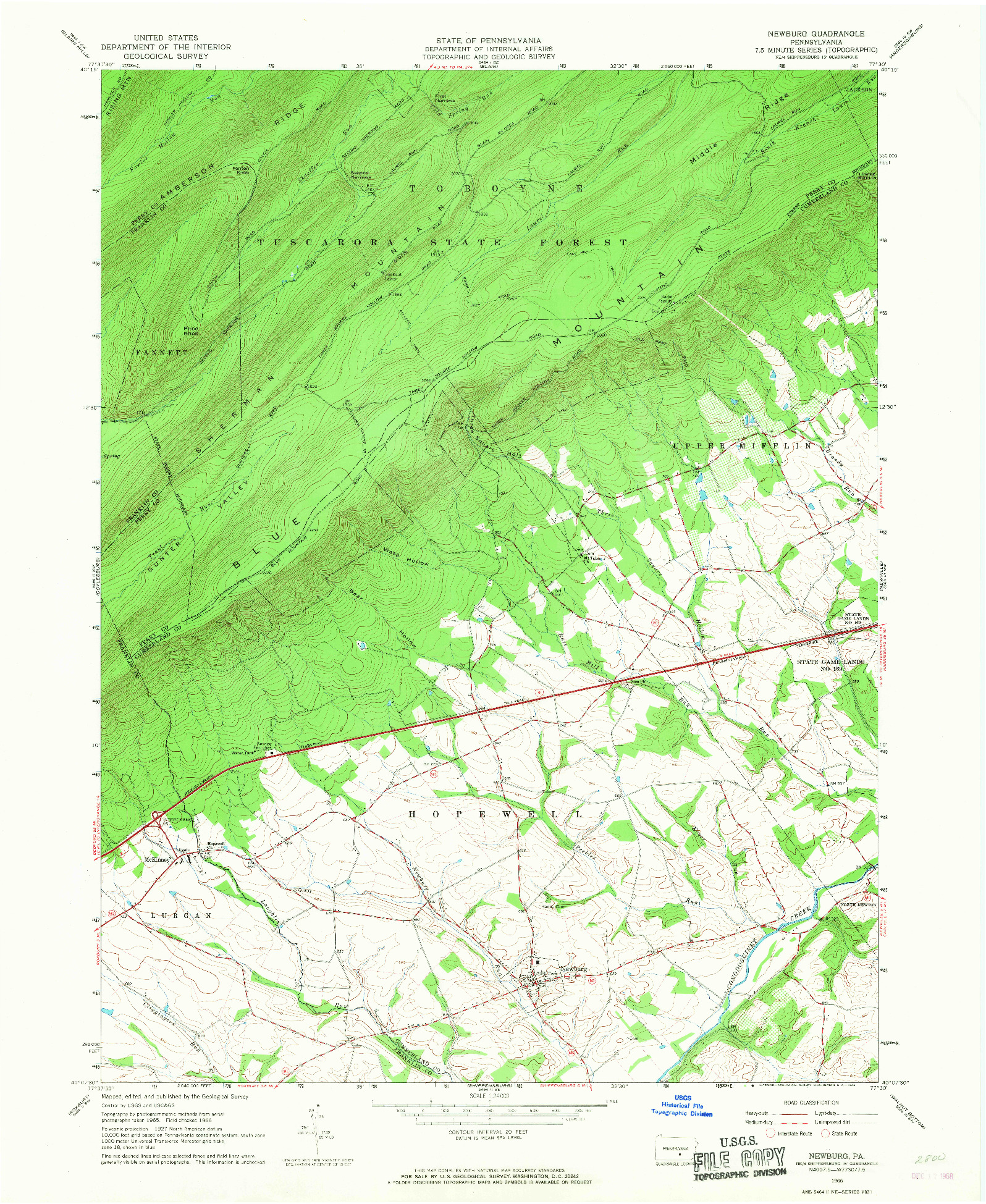 USGS 1:24000-SCALE QUADRANGLE FOR NEWBURG, PA 1966