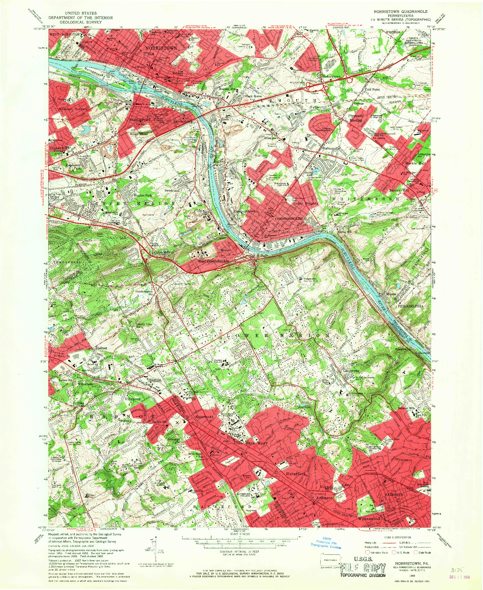 USGS 1:24000-SCALE QUADRANGLE FOR NORRISTOWN, PA 1966