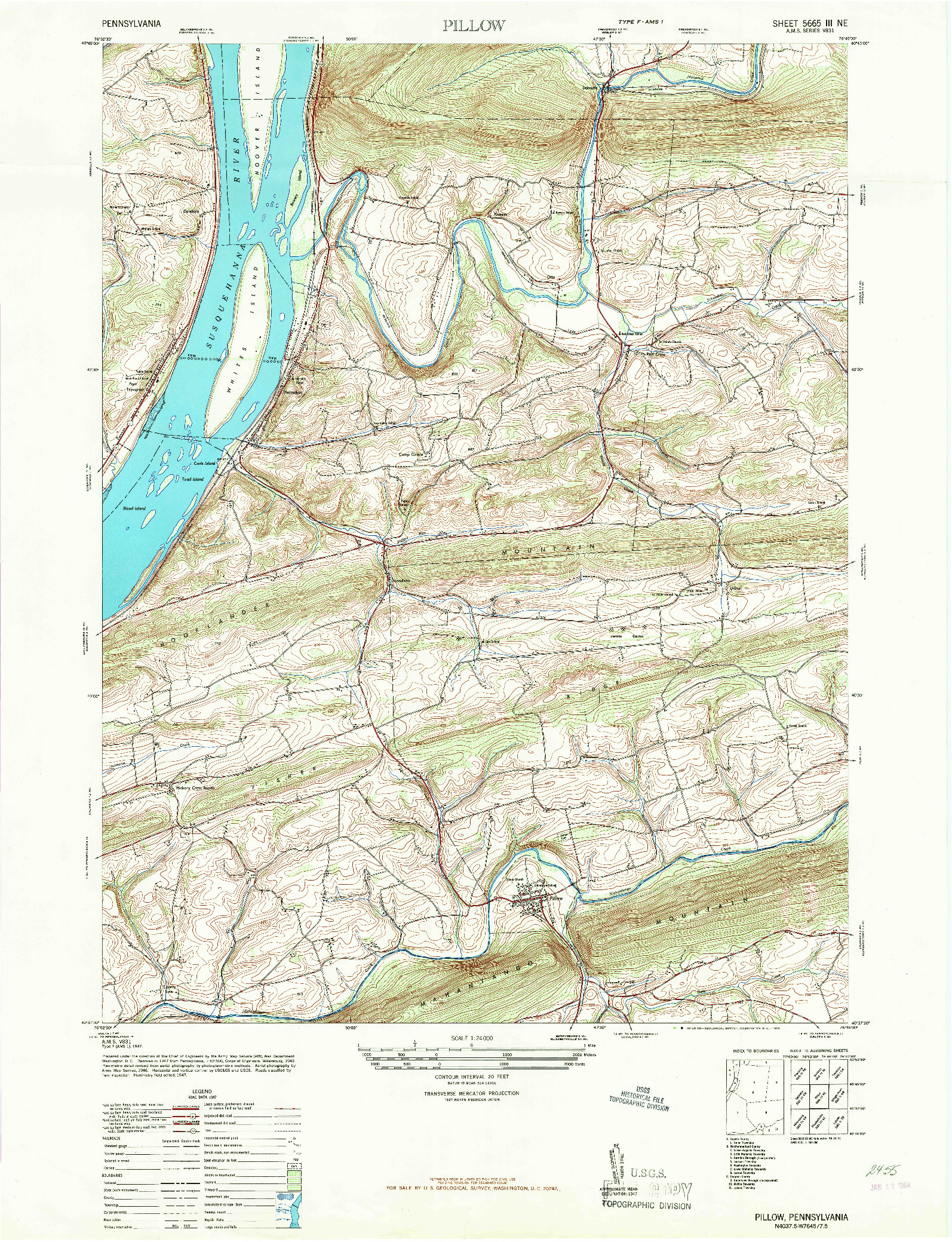 USGS 1:24000-SCALE QUADRANGLE FOR PILLOW, PA 1947