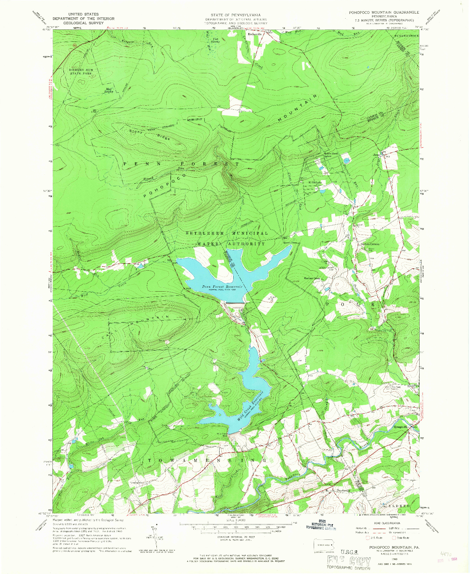 USGS 1:24000-SCALE QUADRANGLE FOR POHOPCO MOUNTAIN, PA 1960