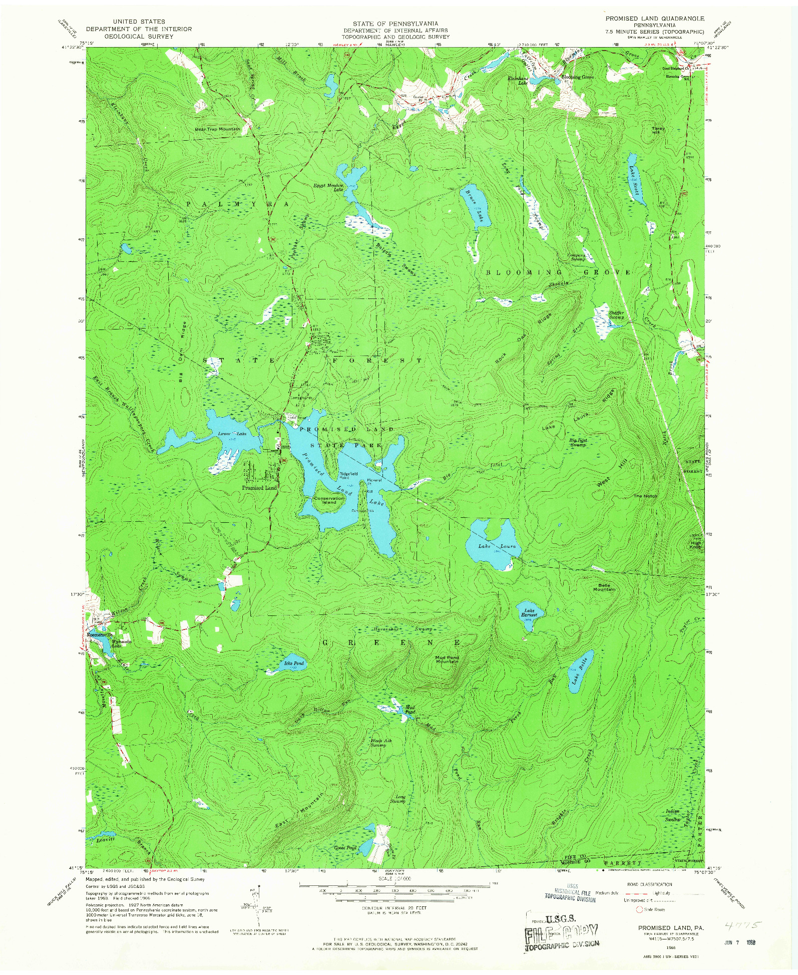 USGS 1:24000-SCALE QUADRANGLE FOR PROMISED LAND, PA 1966
