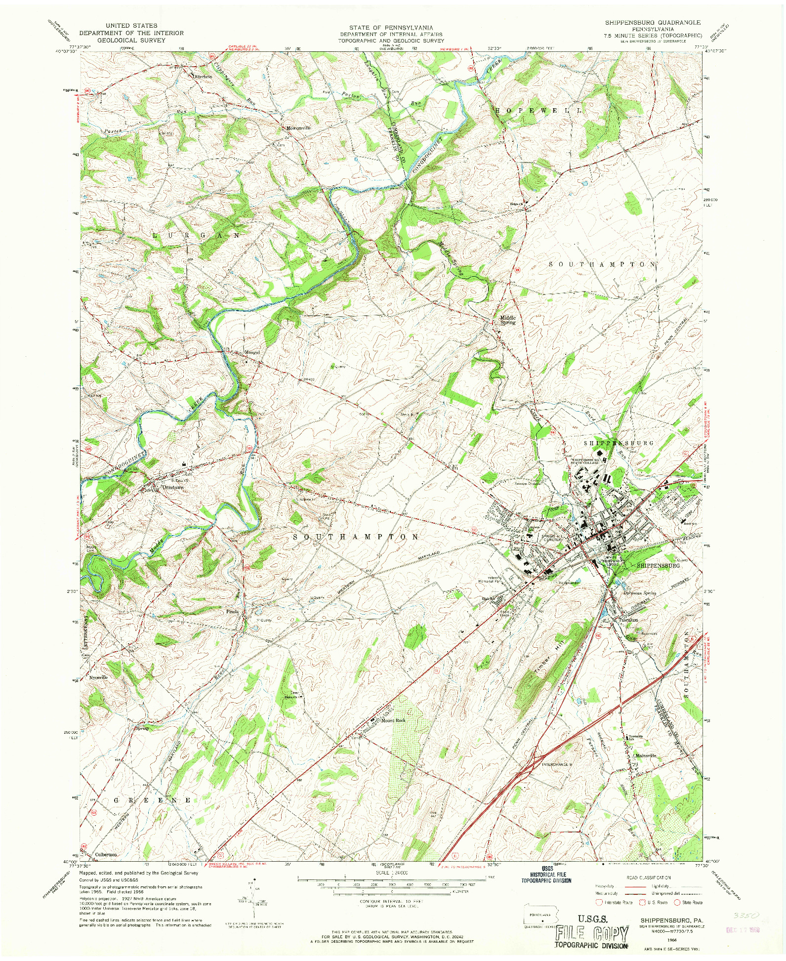 USGS 1:24000-SCALE QUADRANGLE FOR SHIPPENSBURG, PA 1966